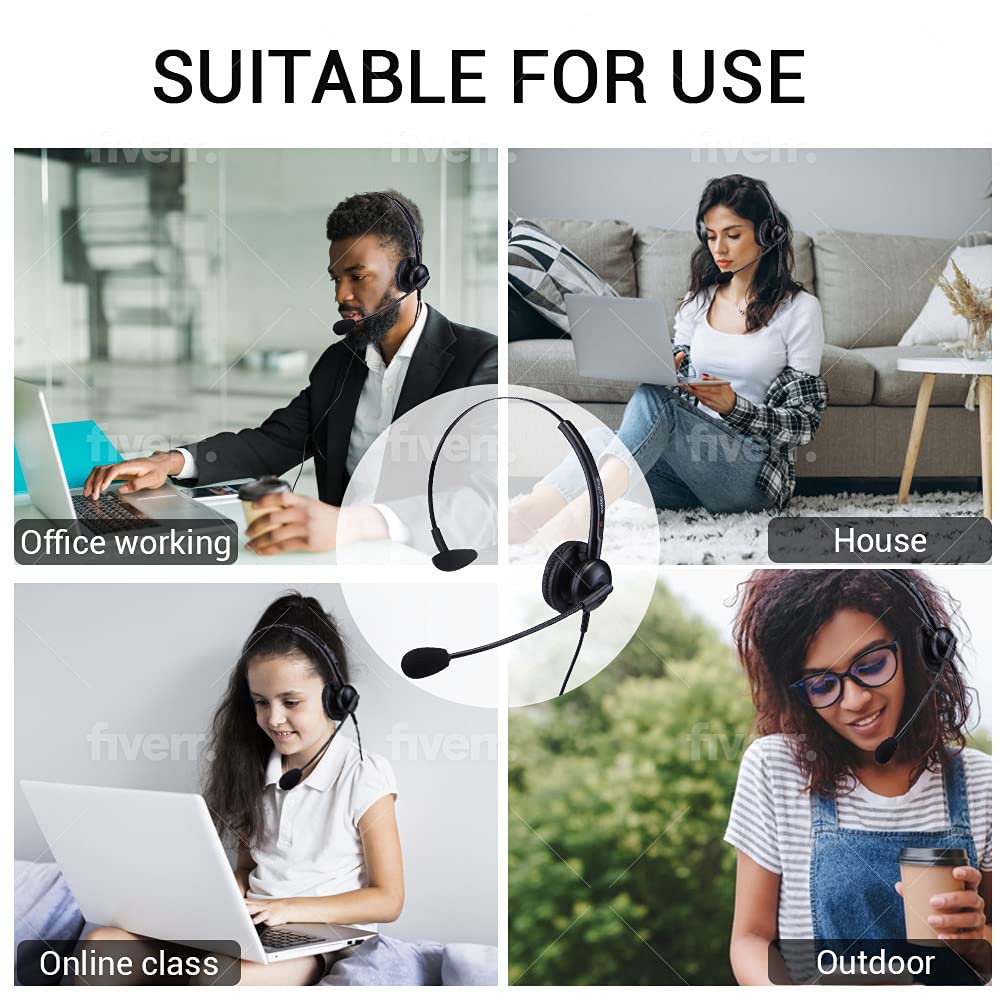 Eartec Single Ear Office Headset Compatible with Panasonic KX-DT321, KX-DT333, KX-DT343, KX-DT346, KX-DT521, KX-DT543 & KX-DT546 Digital Phones - Includes Free 2.5mm Jack Cable (Model QD011) - Ideal for Call Centers, Customer Service & Office Communications