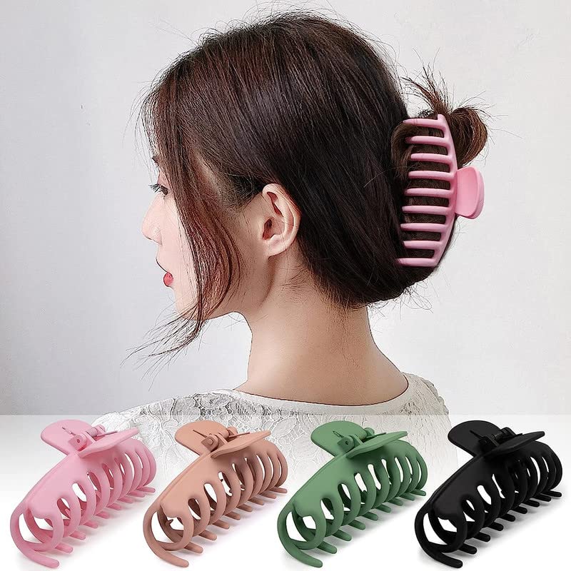 Shidara Large Hair Claw Clips for Women - Non-Slip Strong Hold Hair Clips for Thick & Thin Hair - 90s Fashion Hair Accessories (4-Piece Set) - Perfect for Work, Gym, and Everyday Styling