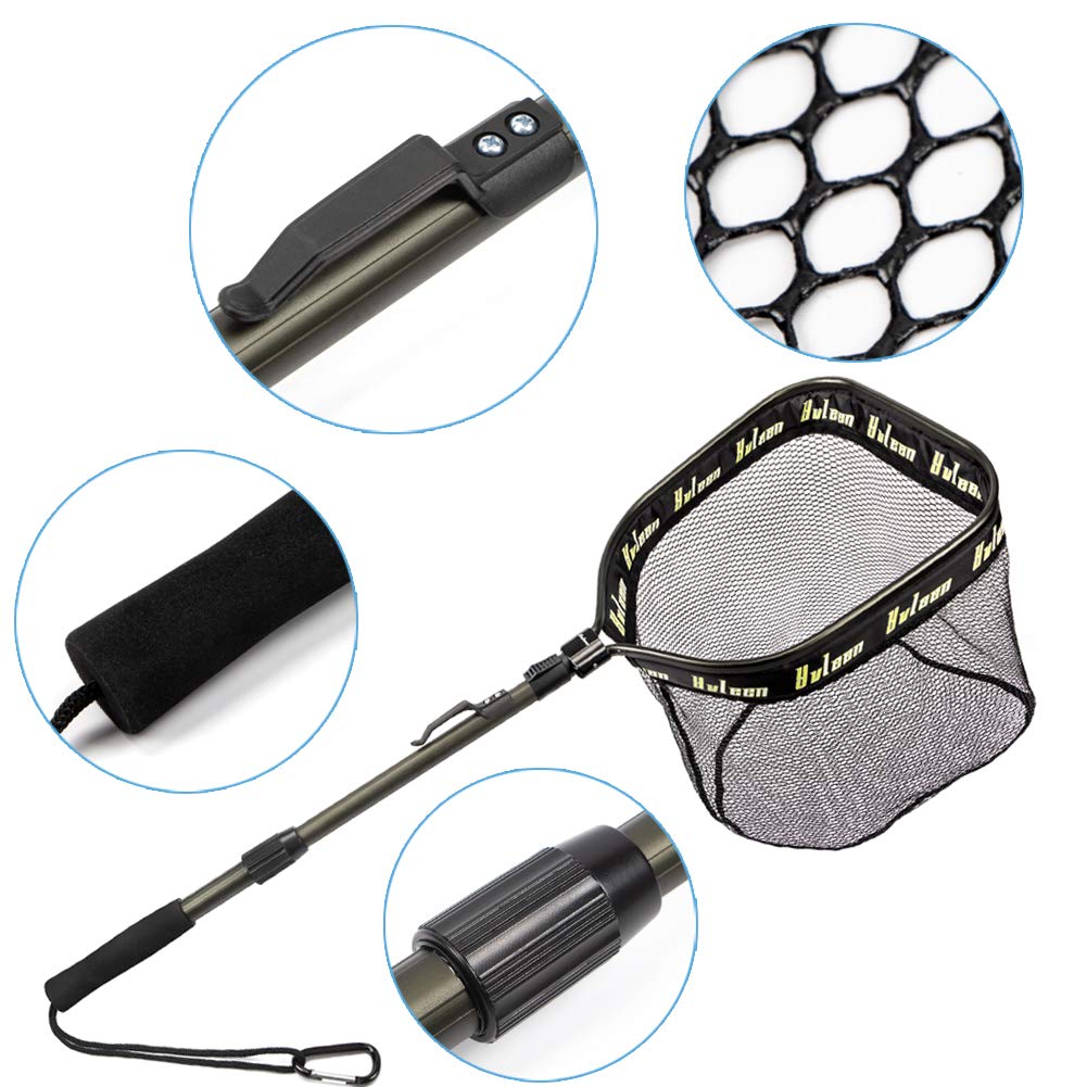 YVLEEN Floating Fishing Net - Foldable Rubber Coated Landing Net for Easy Catch & Release | Freshwater & Saltwater Fishing Gear | Perfect for Kayak, Boat, and Shore Fishing