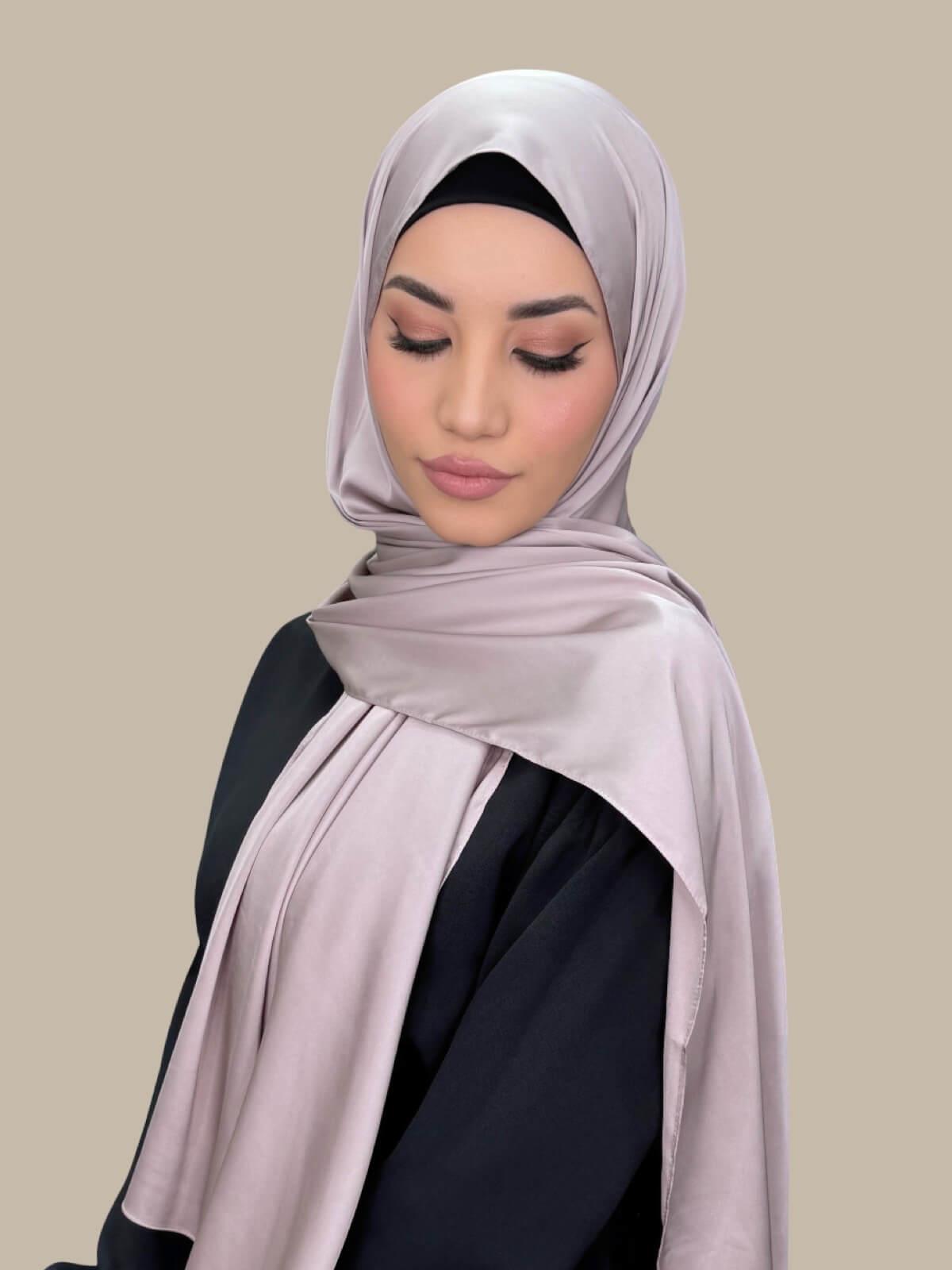 Premium Satin Hijab Scarf - Soft Muted Mink Color - Elegant Muslim Head Covering for Women - Perfect for Daily Wear, Prayer, and Special Occasions