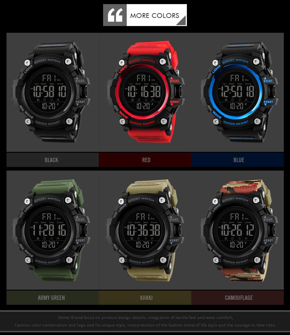Men's Digital Watch with Big Dial & LED Backlight - Sporty Resin Strap for Outdoor Activities (Blue)