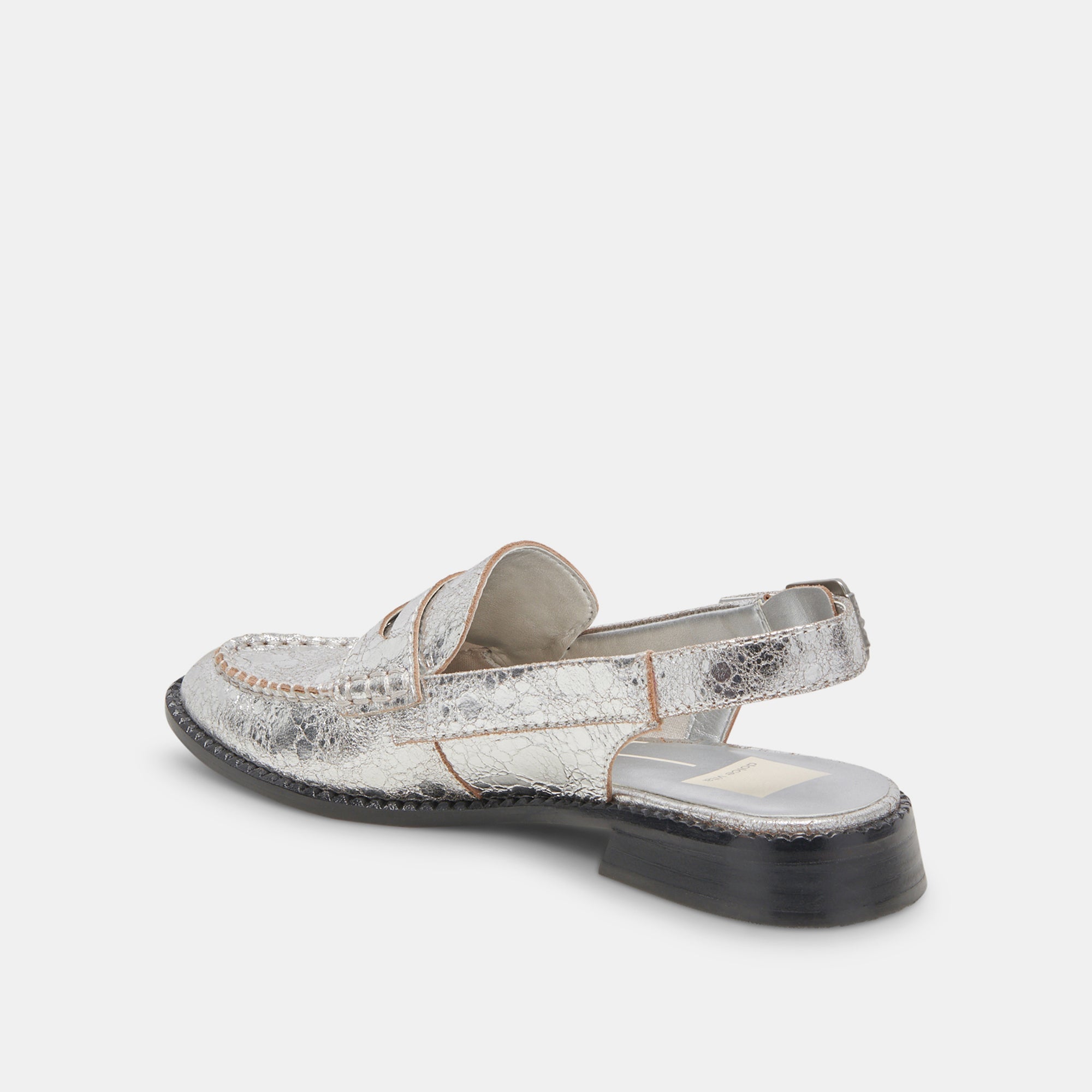 HARDI Women's Wide Loafers in Silver Crackled Leather - Comfortable Slip-On Shoes for Work, Office & Casual Outfits