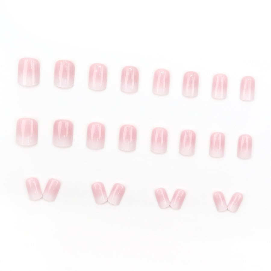 24PCS Short Square Press on Fake Nails - Natural Glitter Gradient French Design, Full Cover Acrylic Glue on Nails for Women | Perfect for Parties, Weddings, Daily Manicure & Nail Art Decoration