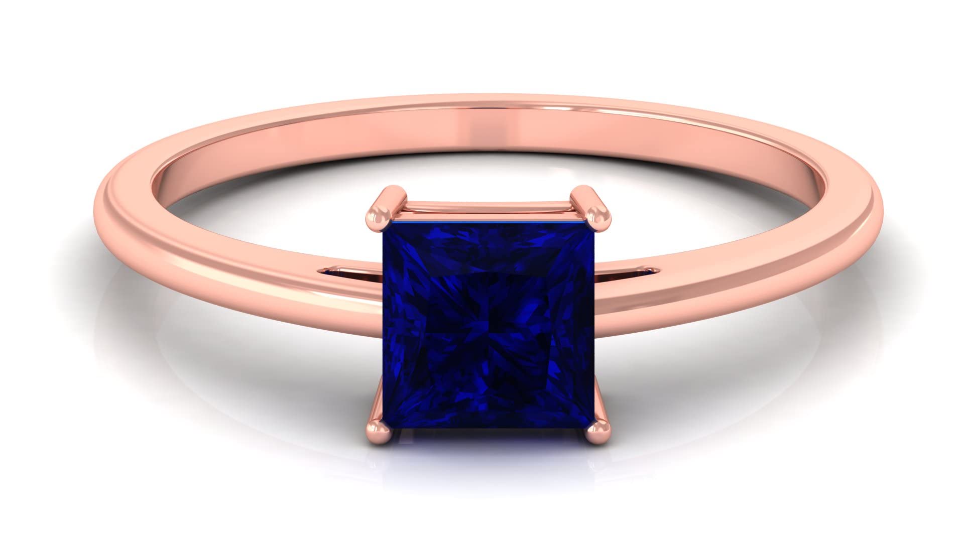 1 CT Natural Blue Sapphire Ring for Women - 5.50 MM Princess Cut Solitaire Engagement Ring in 14K Solid Gold, September Birthstone Jewelry Gift (Perfect for Anniversary, Proposal & Special Occasions)
