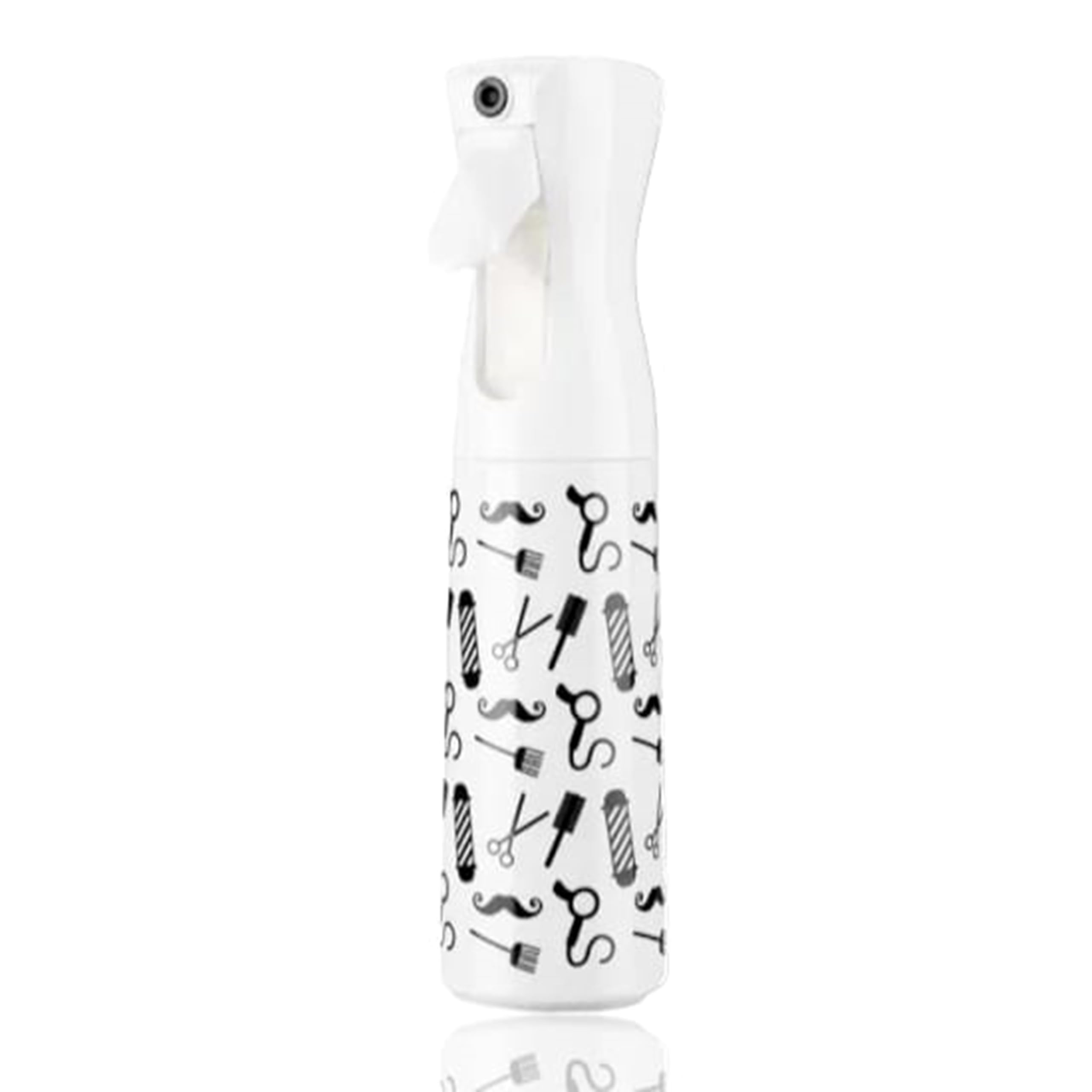 RIANZ 300ml Continuous Fine Mist Spray Bottle - Empty Plastic Water Sprayer for Hair Styling, Cleaning, Salon, Plants & Essential Oils | Barber Tools Design (White) | Perfect for Home, Salon & Gardening Use