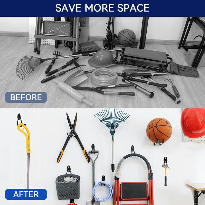 14-Pack Heavy Duty Garage Wall Hooks - Utility Hanging Hooks for Garage Storage & Organization - Perfect for Ladders, Bikes, Garden Tools & More - Durable Wall Mount Hooks for Home, Workshop & Shed Organization