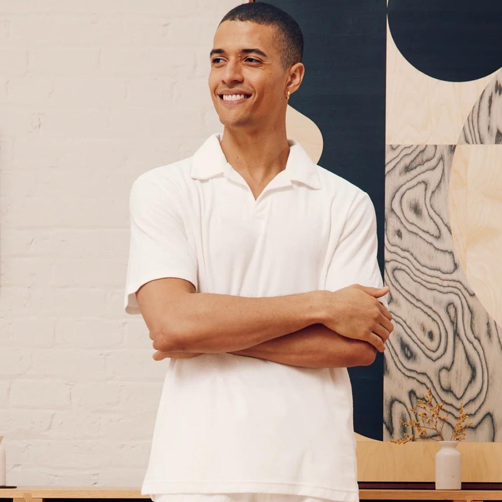 FRESCOBAL CARIOCA Faustino Terry Polo Shirt for Men - Ivory Cotton Casual Wear for Office & Outdoor Activities