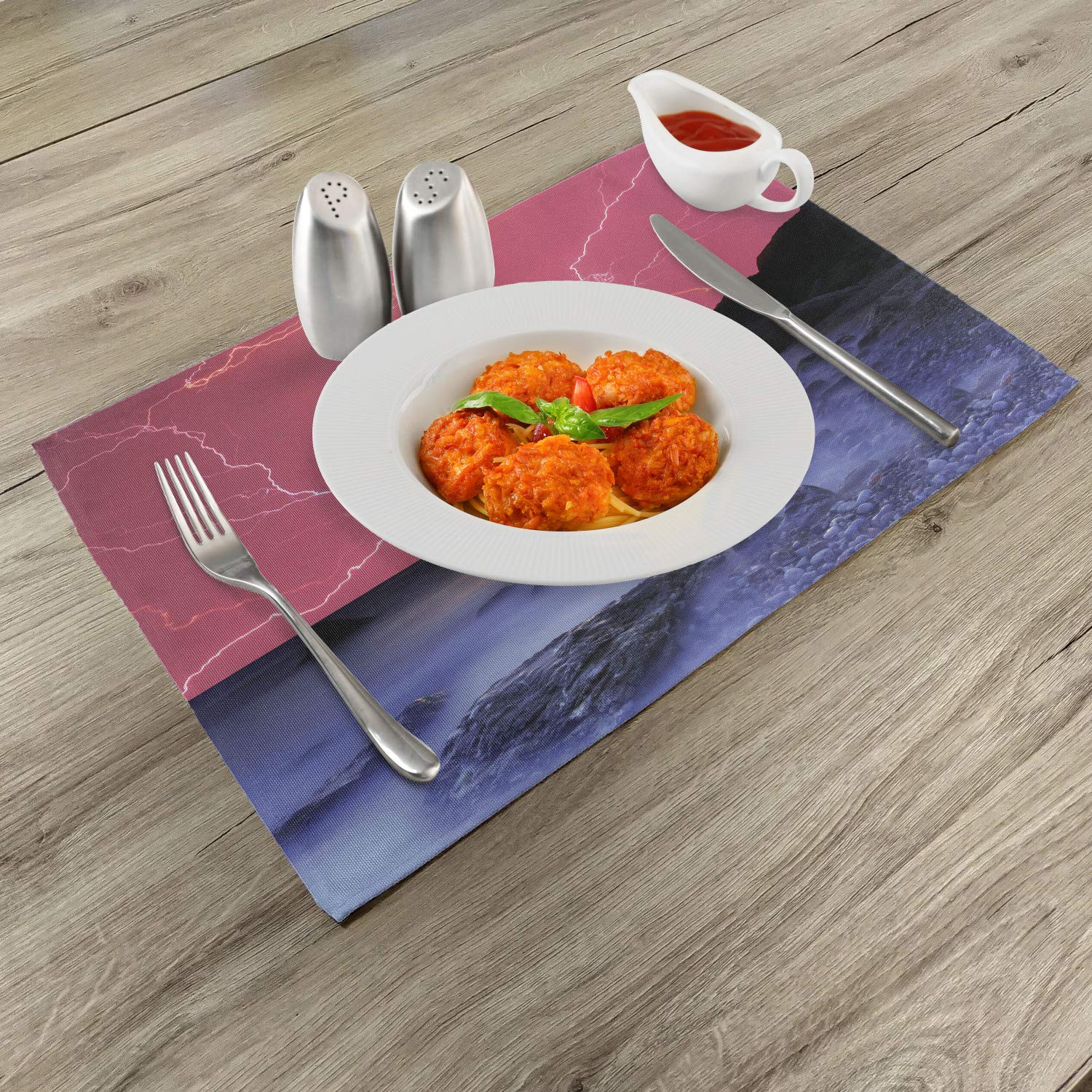 Ambesonne 4-Pack Thunderstorm Place Mats - Vibrant Solar Sky Design for Dining & Kitchen Decor