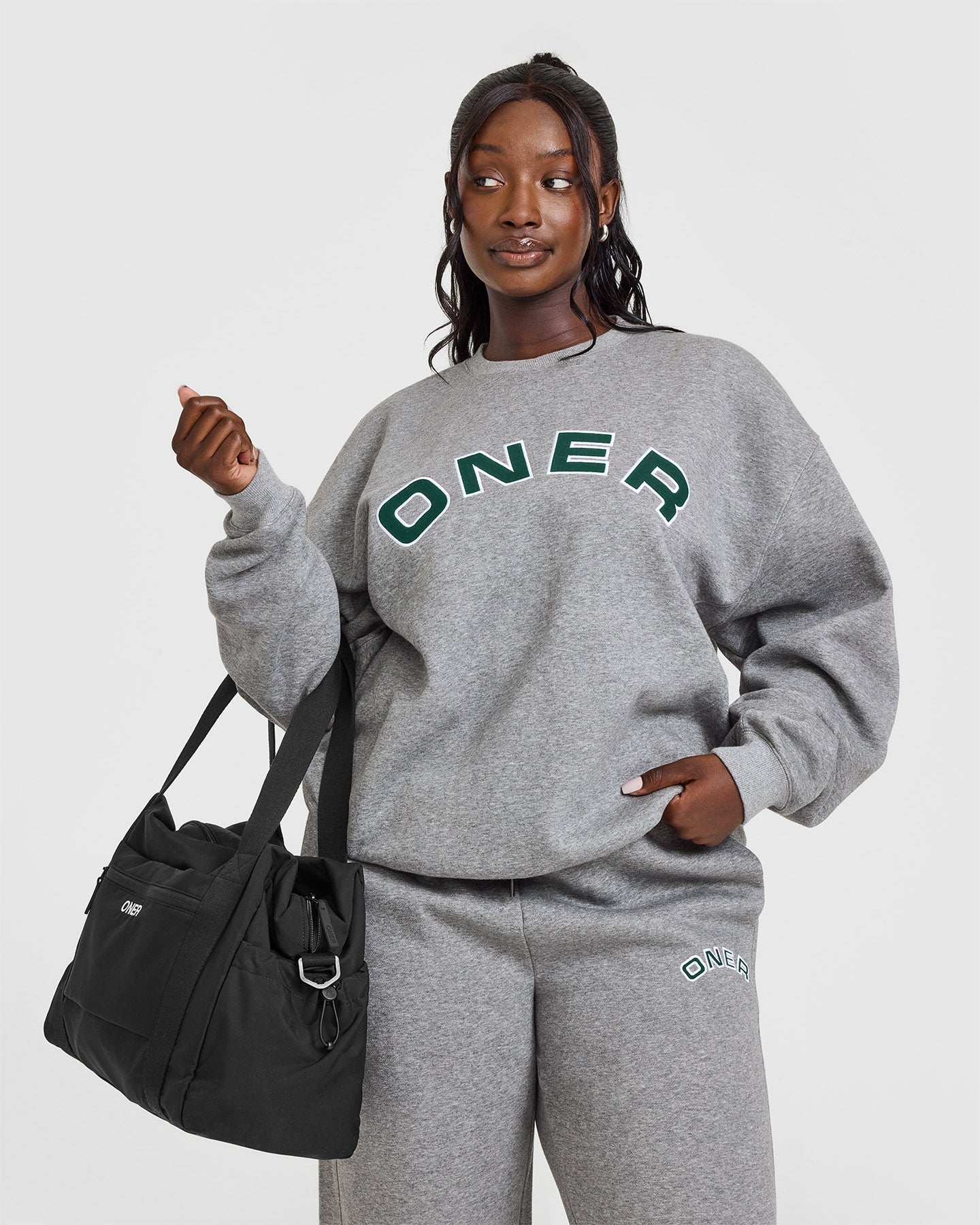 Foundations Oversized Graphic Sweatshirt for Women - Soft Cotton Pullover Hoodie with Trendy Print in Charcoal Marl | Casual Streetwear, Loungewear & Winter Fashion