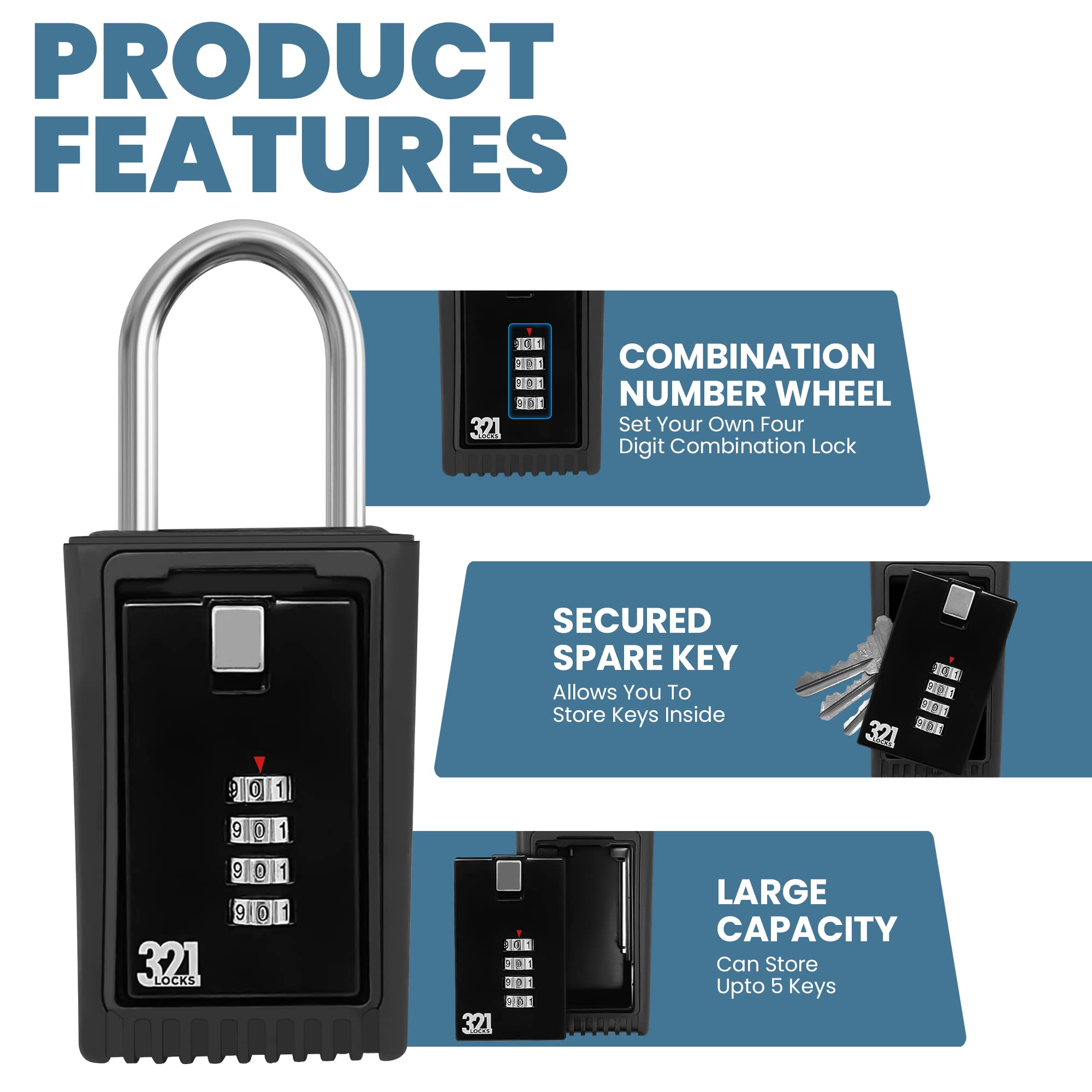 **Key Lock Box LB-003 - Secure Outdoor Key Storage for Home, Realtor, Contractor & Rental - Combination Lockbox with Shackle & Door Knob Mount (1 Pack) - Perfect for Spare Keys, Vacation Homes & Emergency Access**