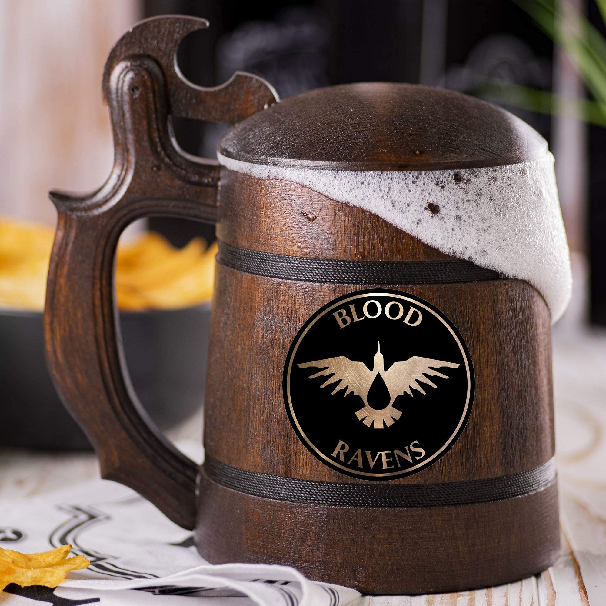 Personalized Blood Ravens 40K Wooden Beer Stein & Tankard Mug - Perfect for Warhammer 40K Fans, Gaming Parties & Beer Enthusiasts