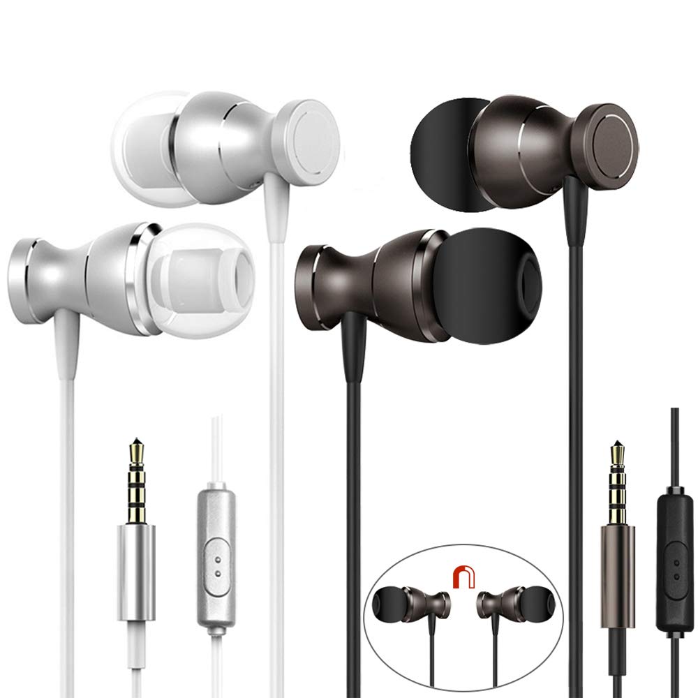 2 Packs Magnetic Wireless Earbuds with Remote & Mic - Stereo Sound Noise Isolating Headphones, Tangle-Free Design for iPhone, Android, Laptop, Gaming - Perfect for Workouts, Commuting & Travel (3.5mm Jack Compatible)