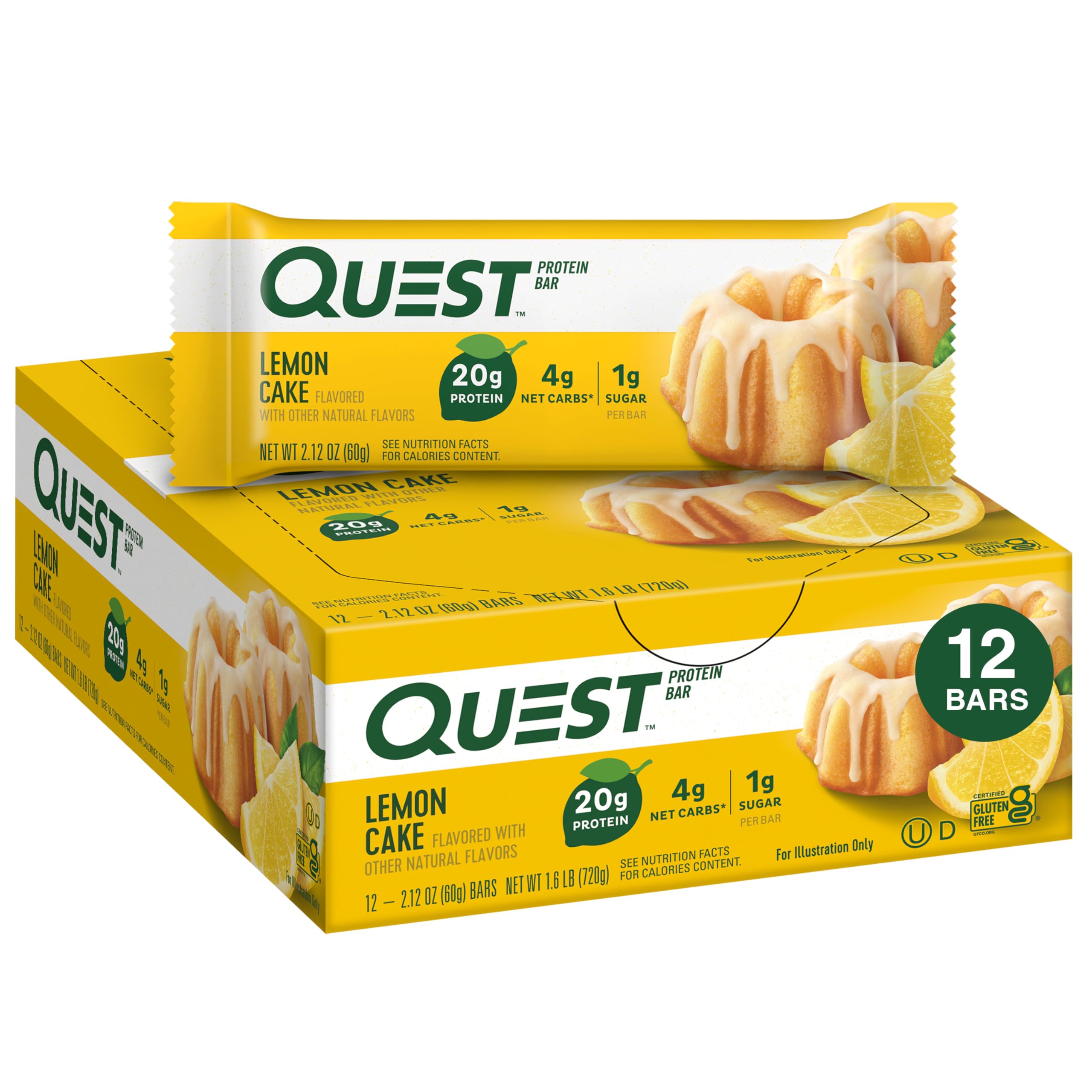 Quest Nutrition Apple Pie & Lemon Cake Protein Bars - 20g Protein, 4g Net Carbs, 2g Sugar, Gluten Free, Keto Friendly (12 Count) - Perfect for Post-Workout Recovery & Low Carb Snacking
