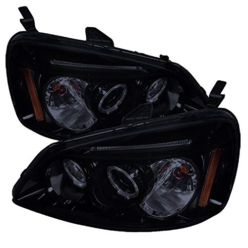 Honda Civic 2001-2003 Glossy Piano Black Tinted LED Projector Headlights - High Performance Replacement Lamps for Night Driving & Custom Car Upgrades