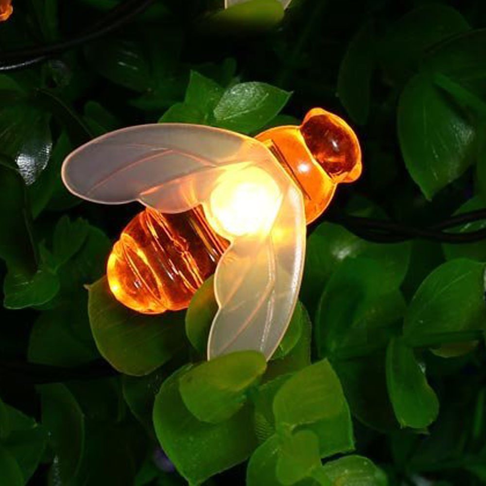 Bee String Lights - 19Ft 40 LED Battery Fairy Lights for Garden, Patio & Lawn Decor