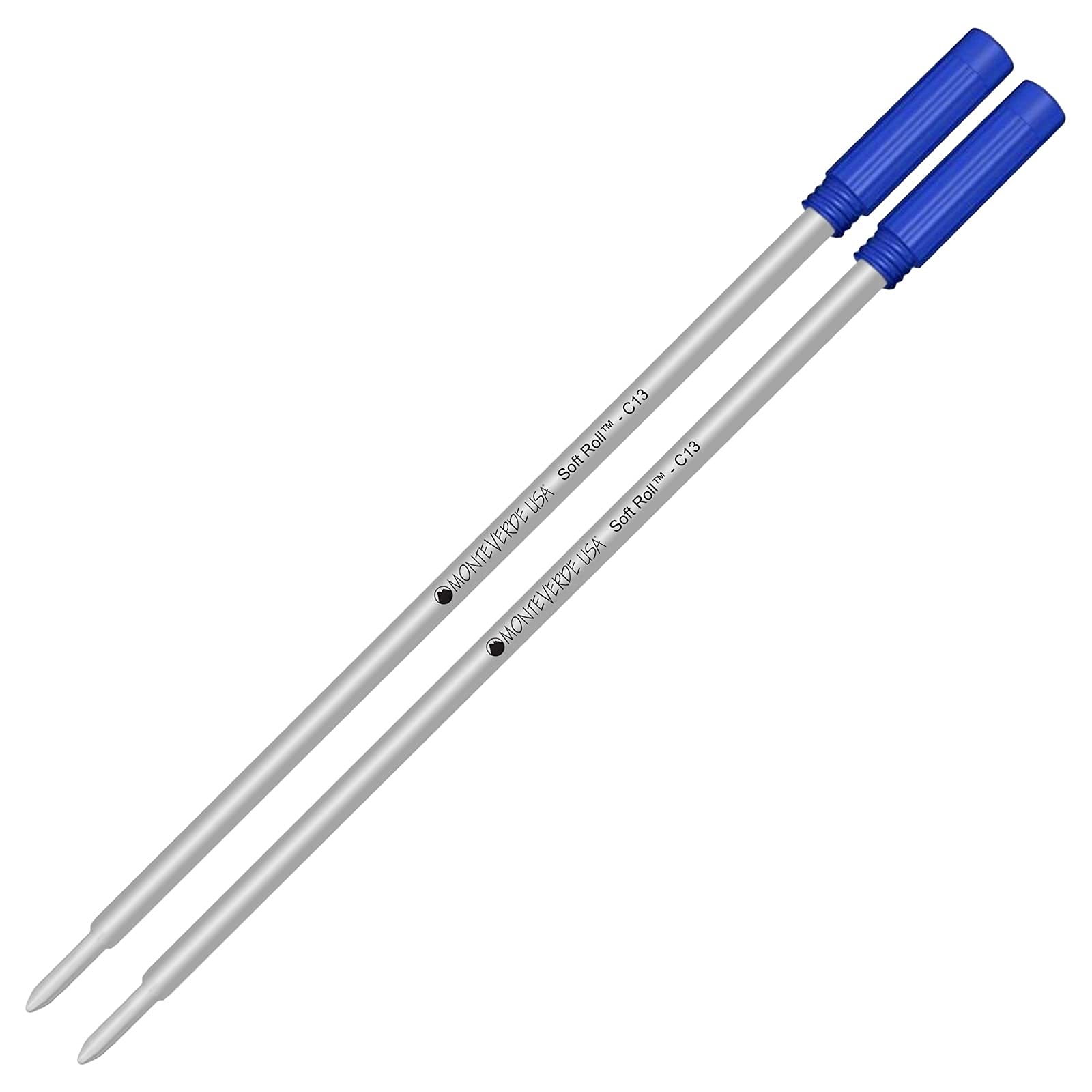 Monteverde Soft Roll Ballpoint Ink Refills 2-Pack - C13 Paste Ink Refills Compatible with Cross Style Pens - Medium Tip 0.7mm Blue Ink - Perfect for Office, School & Everyday Writing