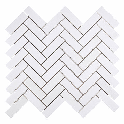 White Thassos Marble 1x3 Herringbone Mosaic Tile - Premium Natural Stone Wall & Floor Tile for Bathroom, Kitchen Backsplash, and Shower Design