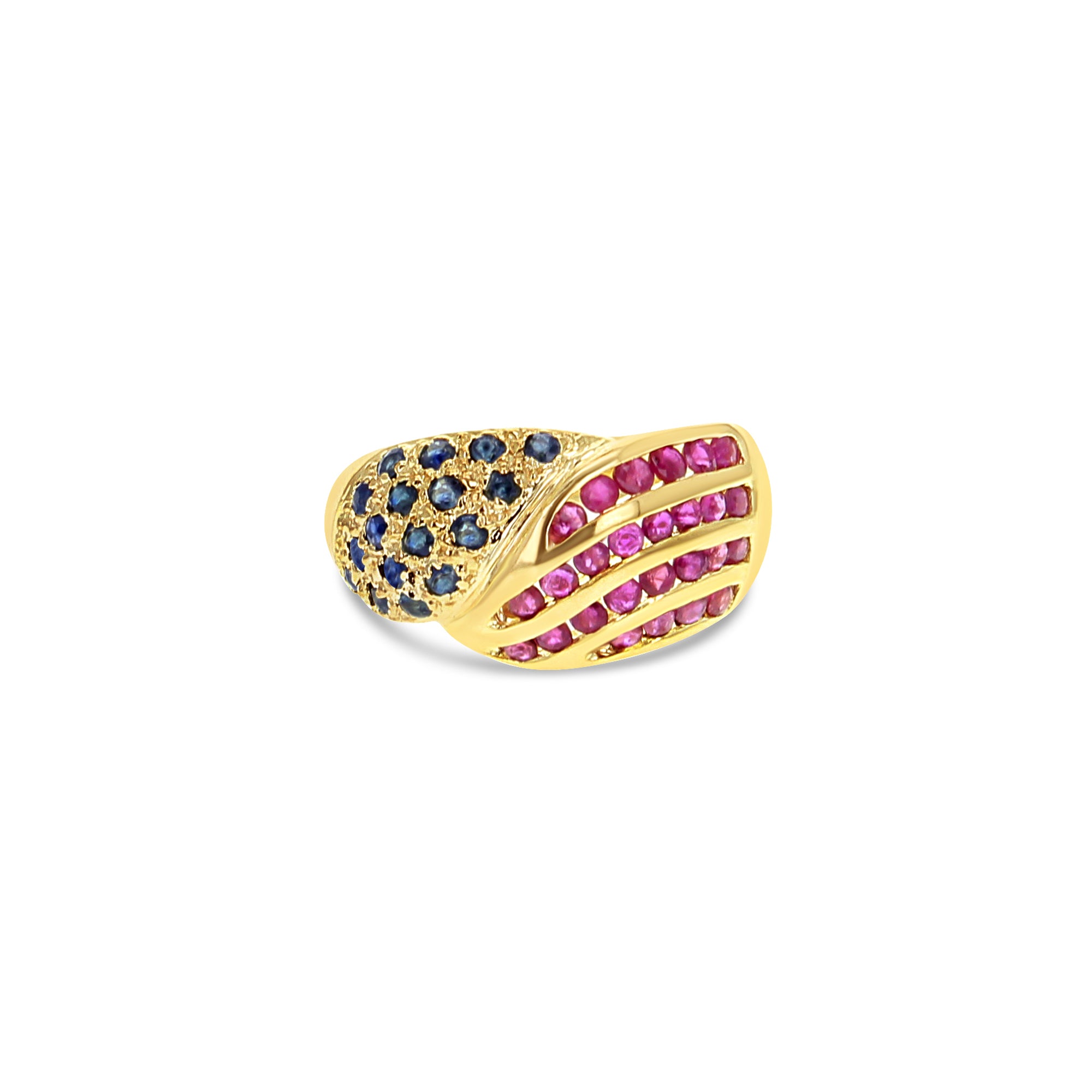 14K Yellow Gold Ruby & Sapphire Cocktail Ring - Elegant Statement Jewelry for Parties, Weddings & Special Occasions