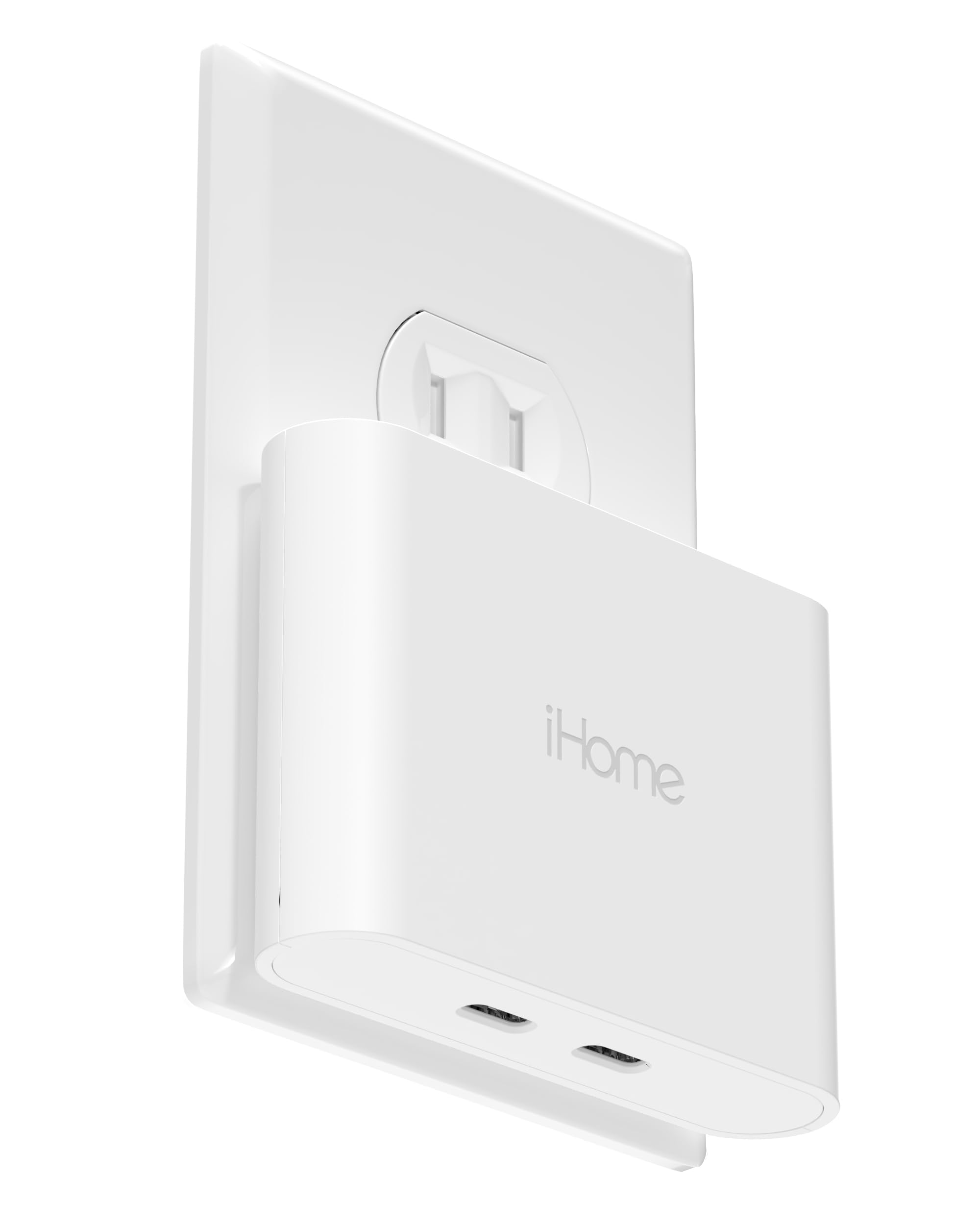 iHome 36W Dual USB-C Fast Charger Block - 2-Port Flat Wall Charger for iPhone 15/14/13, Samsung Galaxy, iPad Pro & More | Compact Travel Charger for Home, Office & Hotel Use