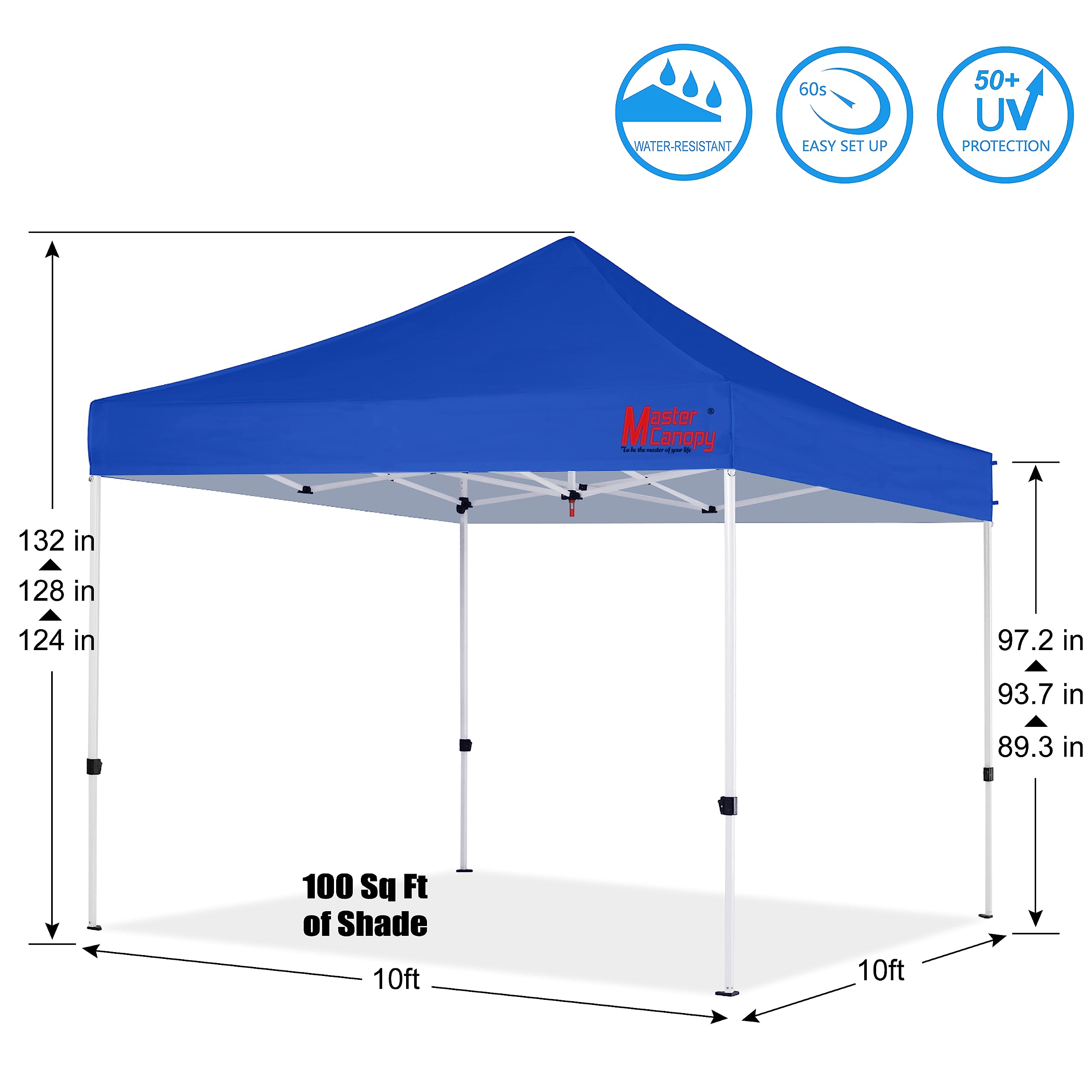 MASTERCANOPY 10x10 Commercial Grade Pop Up Canopy Tent - Instant Shelter for Outdoor Events, Beach, Camping & Parties (Blue)