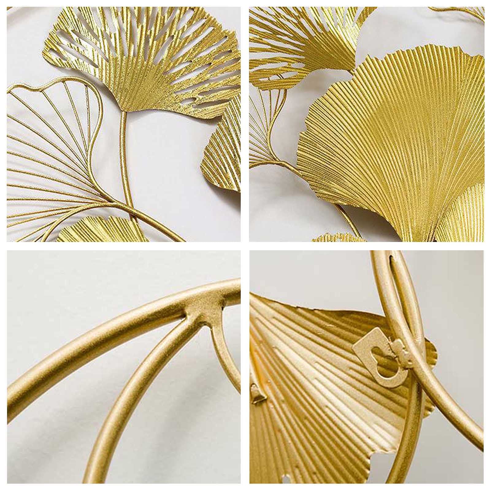 Golden Ginkgo Leaf Metal Wall Art - 62x100cm Elegant Gold Leaves Wall Decor for Living Room, Bedroom, Hotel & Cafe - Perfect for Christmas Home Decoration & Seasonal Interior Design