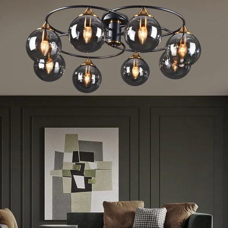 Industrial Glass Flush Mount Ceiling Light - Modern Smoked Glass Fixture for Kitchen, Bedroom, Dining Room & Office Lighting