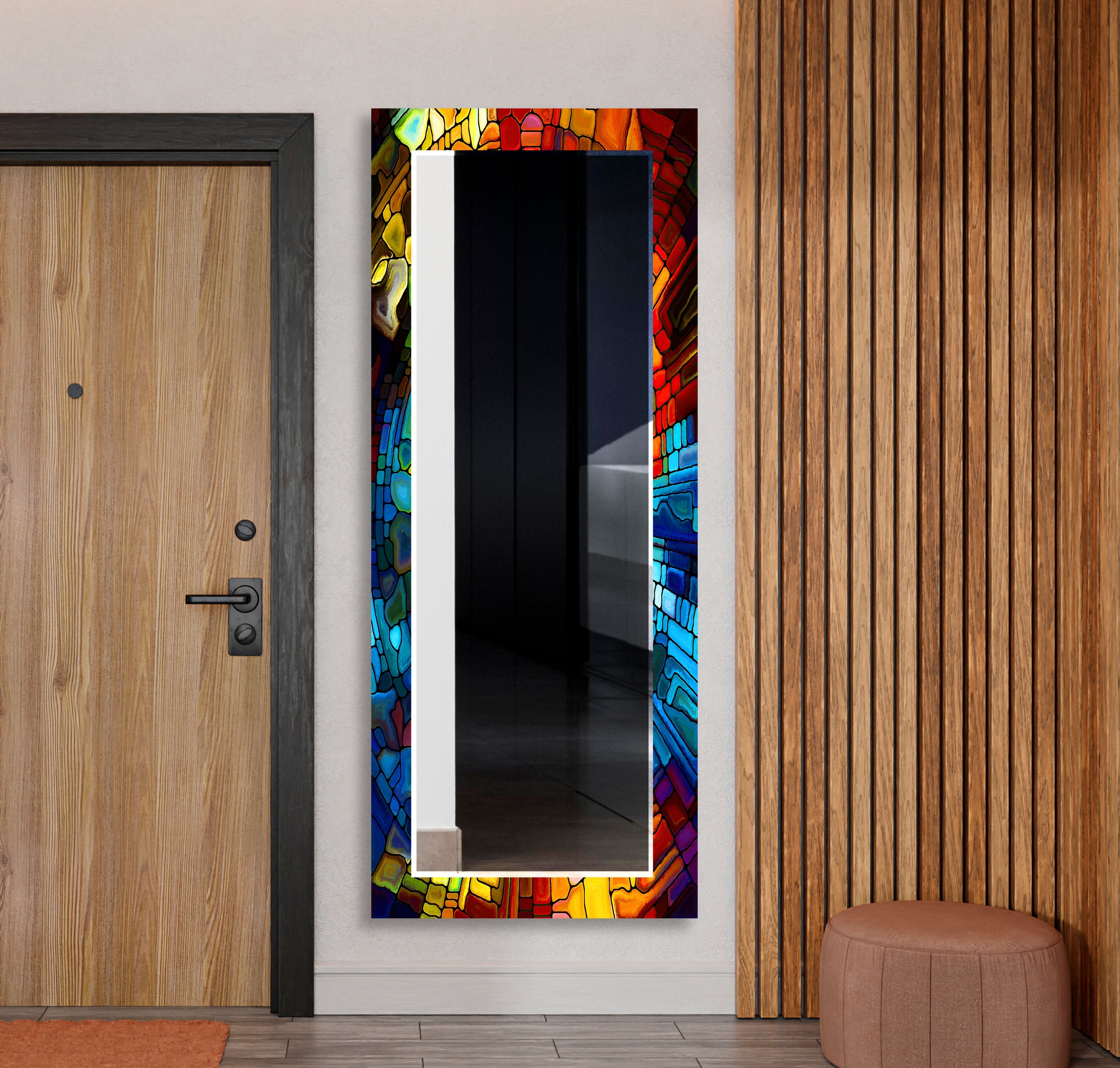 Vibrant Mosaic Glass Wall Mirror - Handmade Decorative Bathroom Vanity Mirror for Home Decor & Bedroom Accent