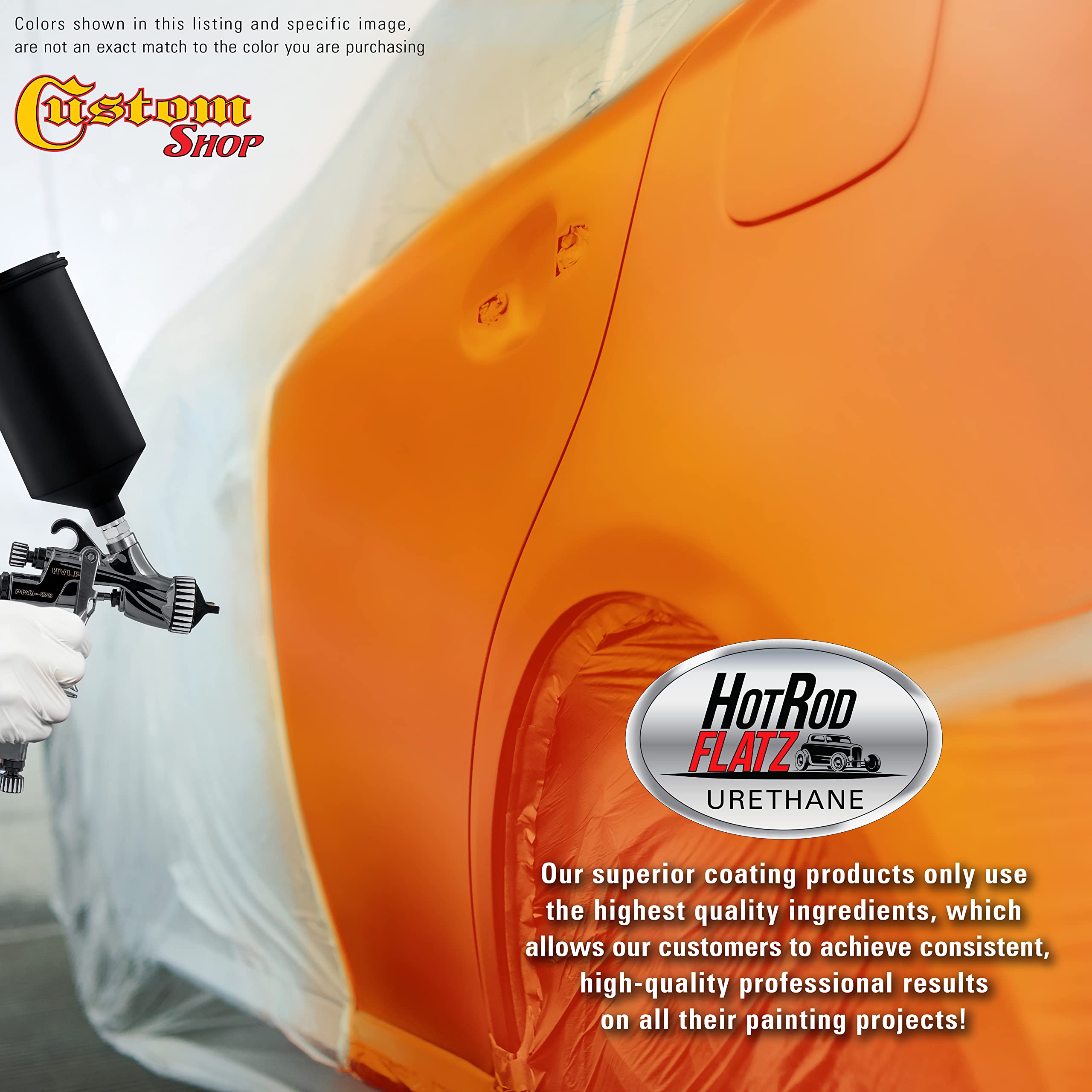 Custom Shop Sunset Orange Hot Rod Flatz Flat Matte Satin Urethane Auto Paint - Complete Gallon Paint Kit (4:1 Mix Ratio) - Professional Low Sheen Automotive Coating for Cars & Trucks - Ideal for Hot Rod Restoration, Custom Paint Jobs & Vehicle Makeovers