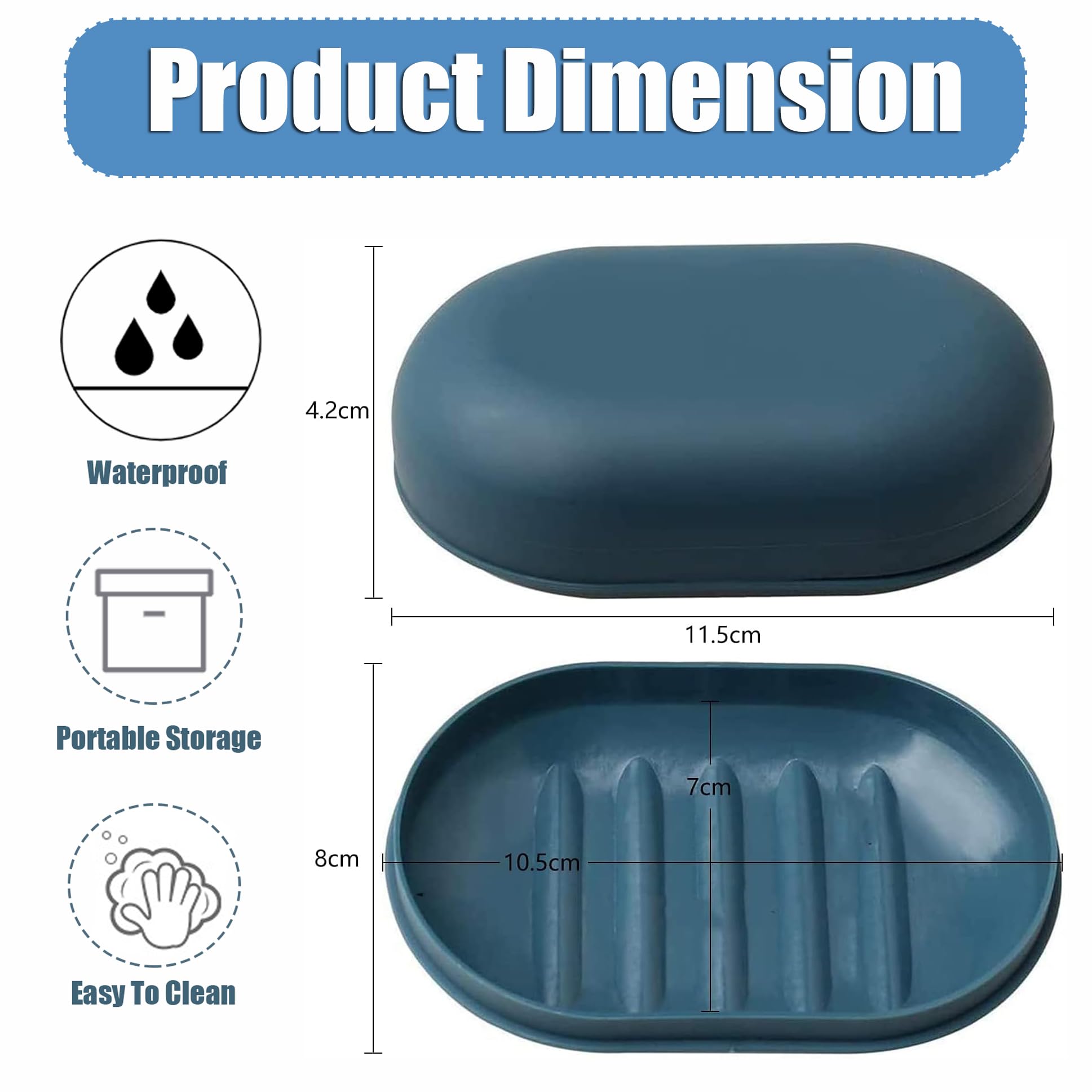 2Pcs Plastic Soap Dish Holder with Lid - Non-Slip Bathroom & Kitchen Soap Tray, Portable Travel Soap Case for Shower, Camping, Gym - Easy to Clean (Blue)