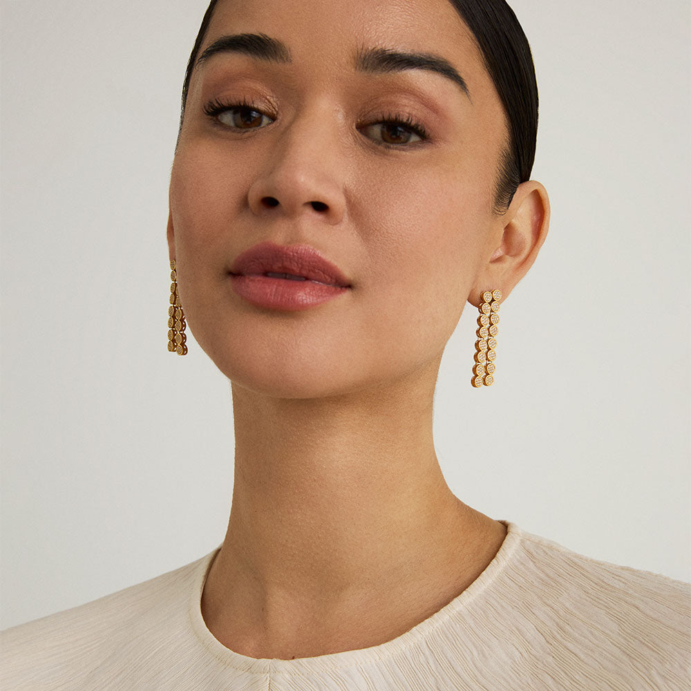 Mirabeau Gold Pave Statement Drop Earrings for Women - Elegant Dangle Earrings for Parties, Weddings & Special Occasions