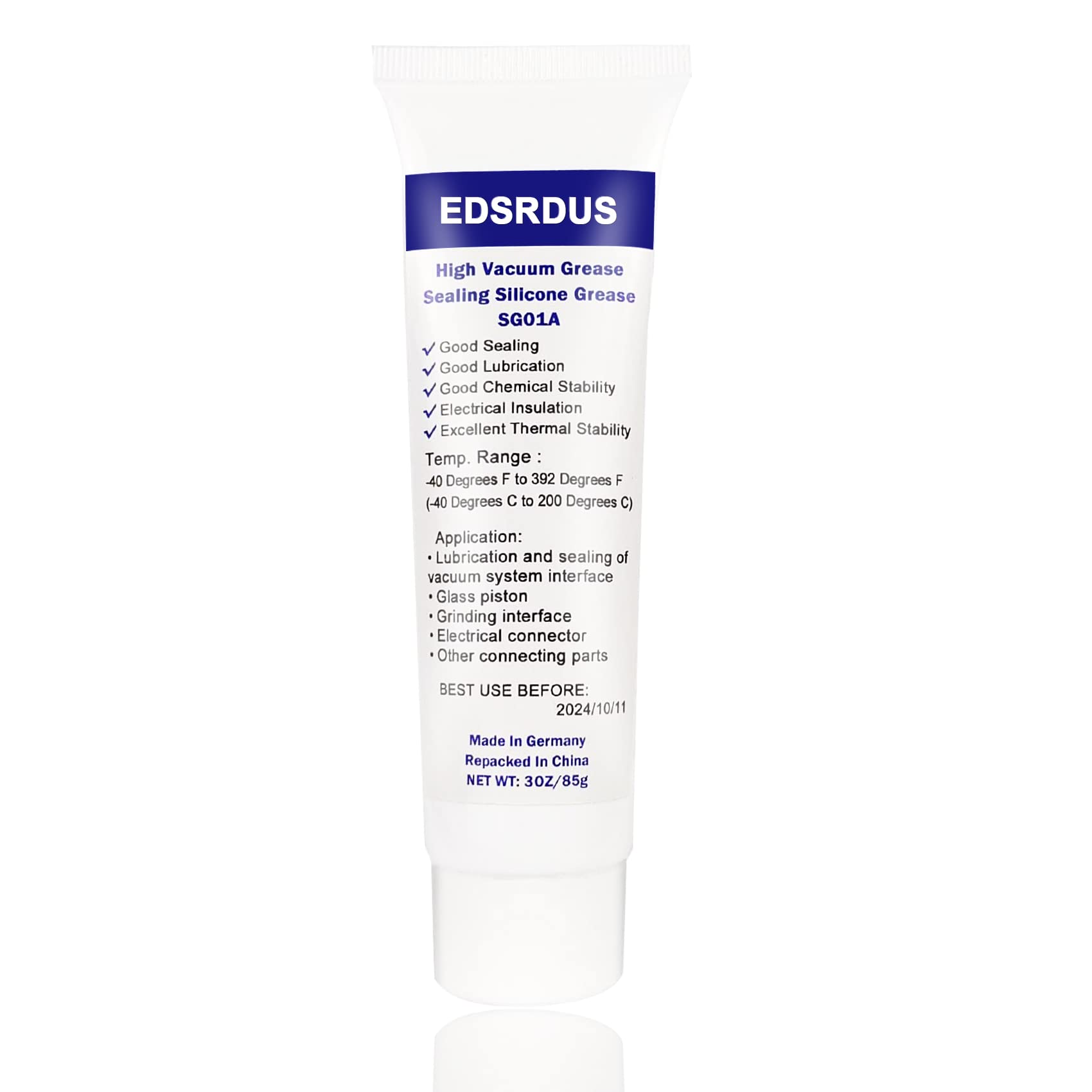 EDSRDUS SG01A High Vacuum Grease - 3OZ (85g) Silicone Sealing Lubricant for Vacuum Pumps, Glass Pistons & Marine Electrical Insulation | Thickened Dielectric Formula | Waterproof O-Ring Grease for Industrial, Laboratory & DIY Applications
