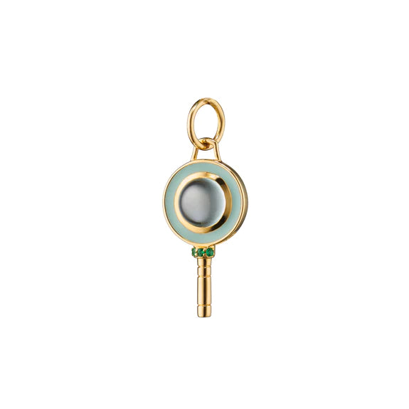 Mini Round Key Necklace with Prasiolite & Emerald Gemstones, Green Enamel Jewelry - Perfect for Gifts, Parties & Everyday Wear