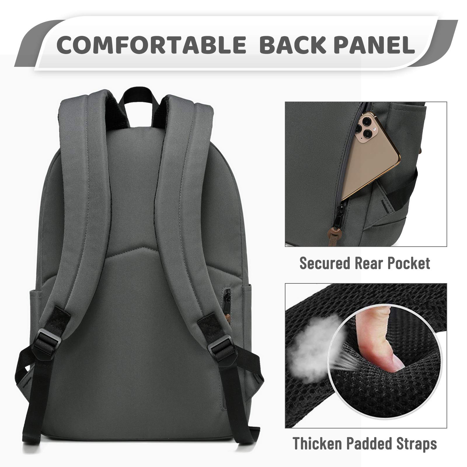 VASCHY Waterproof Lightweight School Backpack for Men & Women - 15.6 Inch Laptop Backpack with Padded Sleeve, Dark Gray - Perfect for College, Work, Travel & Daily Commute