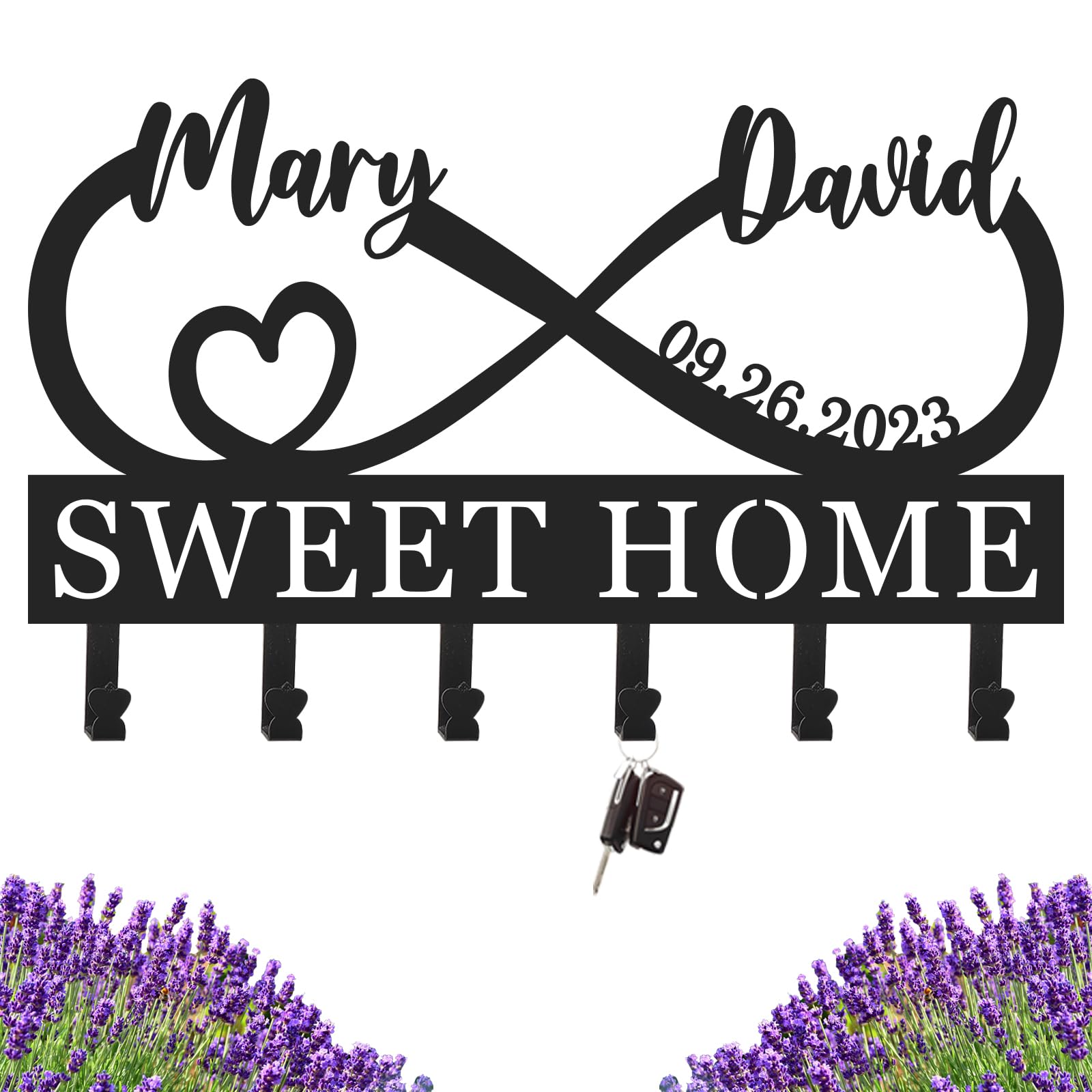 Personalized Metal Infinity Heart Key Holder Wall Hooks - Custom Name Key Rack & Coat Hanger - Perfect for Entryway, Bedroom, or Office Organization - Great Housewarming & Wedding Gift Idea