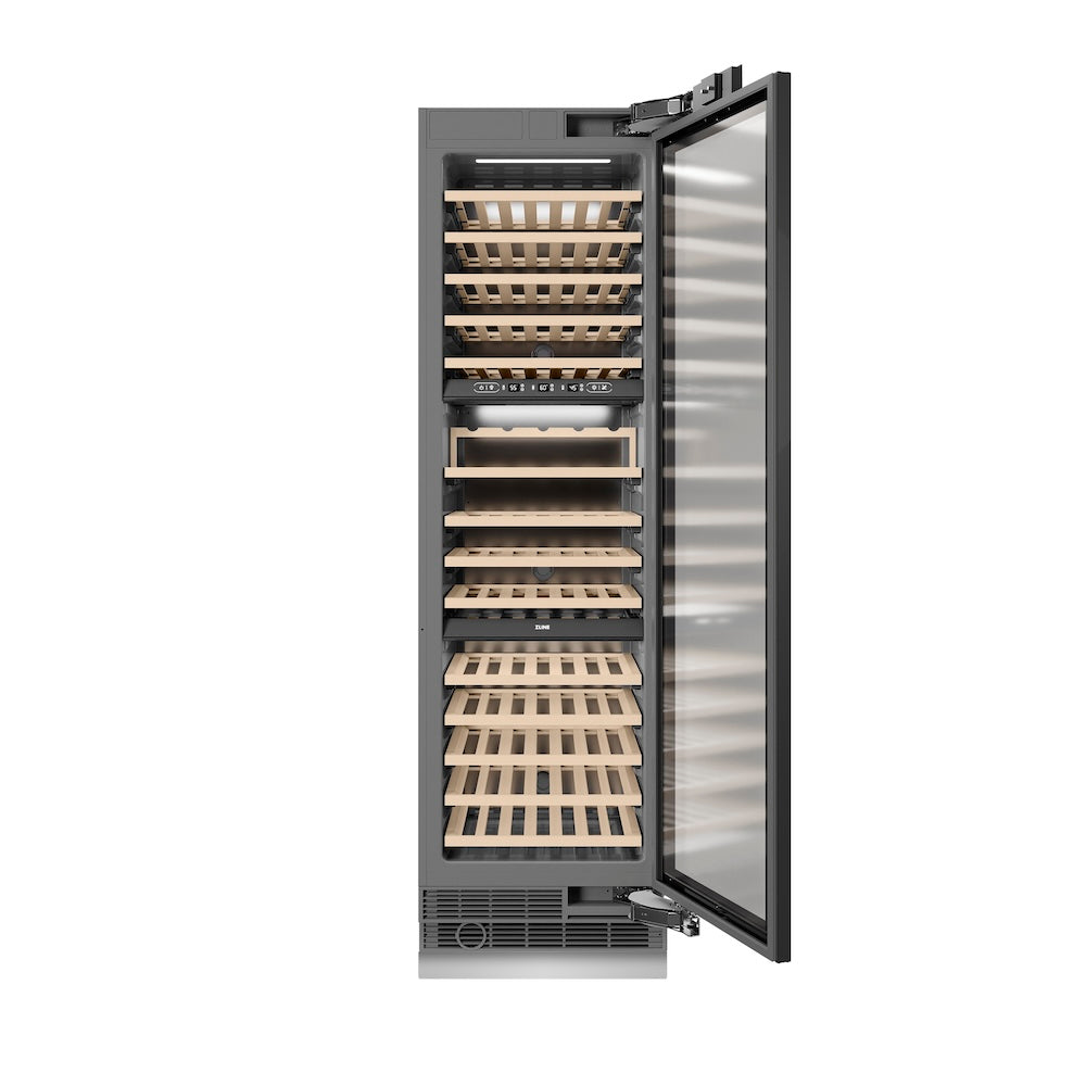 ZLINE Autograph Edition 24 Inch 12.4 Cu Ft Triple Zone 100 Bottle Panel Ready Column Wine Cooler with Champagne Bronze Accents - Perfect for Home Bars, Wine Cellars, and Entertaining Spaces (RBCWVZ 24 CB)