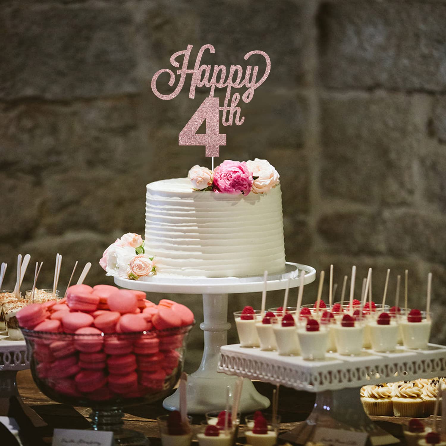 LINGTEER Happy 4th Birthday Cake Topper - Cheers to Four Years Old Party Decorations, Centerpiece & Gift Sign for Kids Birthday Celebration | Perfect for Birthday Cakes, Dessert Tables & Party Decor