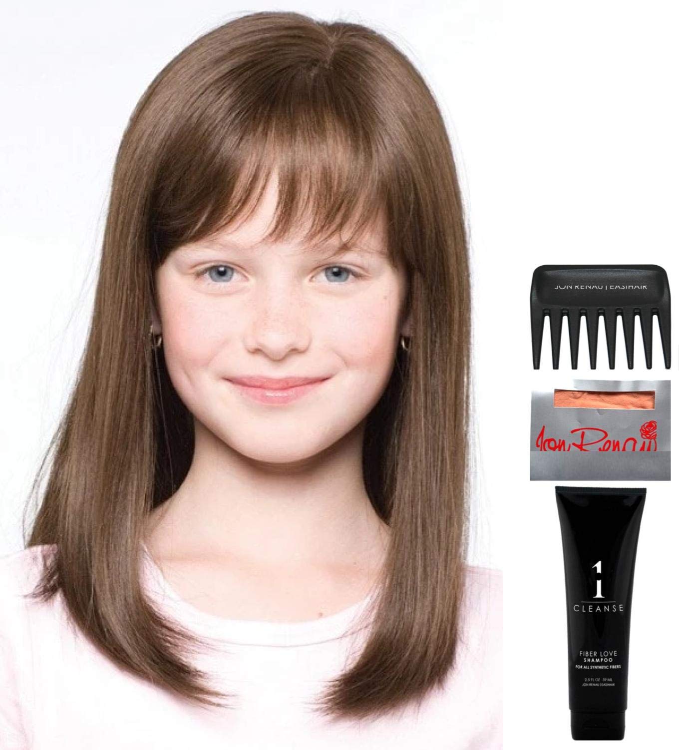 Amore Miley Wig Bundle - 5pc Set (Medium Brown Synthetic Wig + Christy's Wigs Q&A Booklet + 2oz Travel Wig Shampoo + Wig Cap + Wide Tooth Comb) for Cosplay, Costume Parties & Everyday Wear