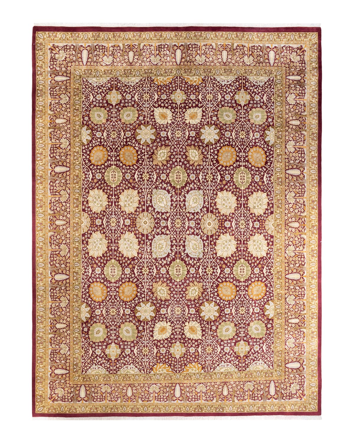 Handmade Wool Oriental Mogul Purple 9x12 Area Rug - Solo Rugs One of a Kind Hand Knotted Traditional Design for Living Room, Bedroom & Home Decor