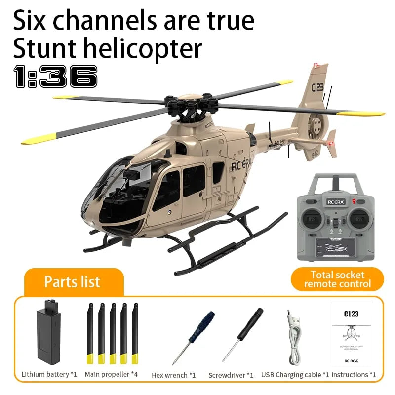 **EC135 RC Helicopter 1:36 Scale - 6CH 6-Axis Gyro with Altitude Hold & Optical Flow Positioning - Indoor/Outdoor Remote Control Toy for Kids & Adults**