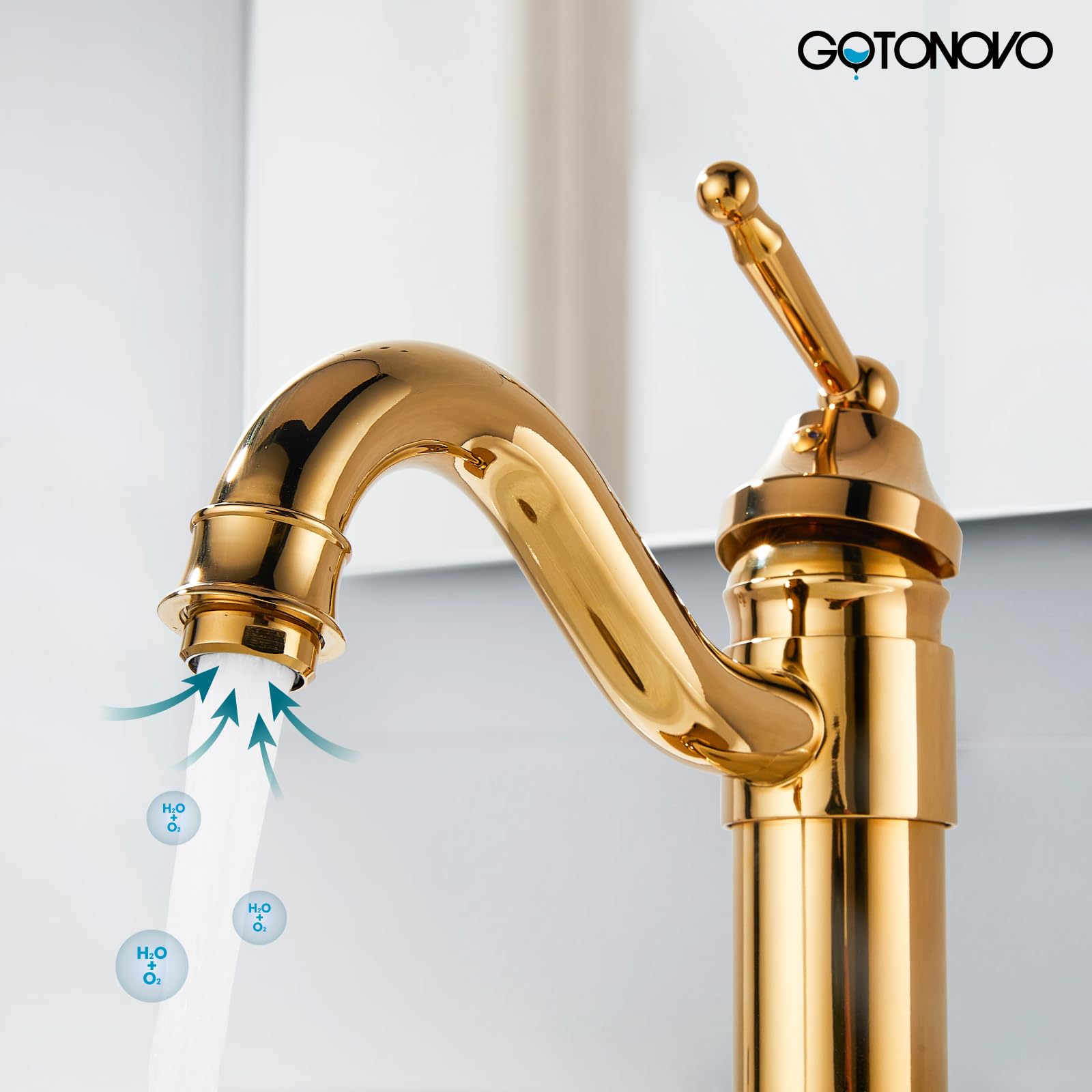 Brass Single Handle Bathroom Vessel Sink Faucet - Long Reach Gold Mixer Tap for Modern Vanities