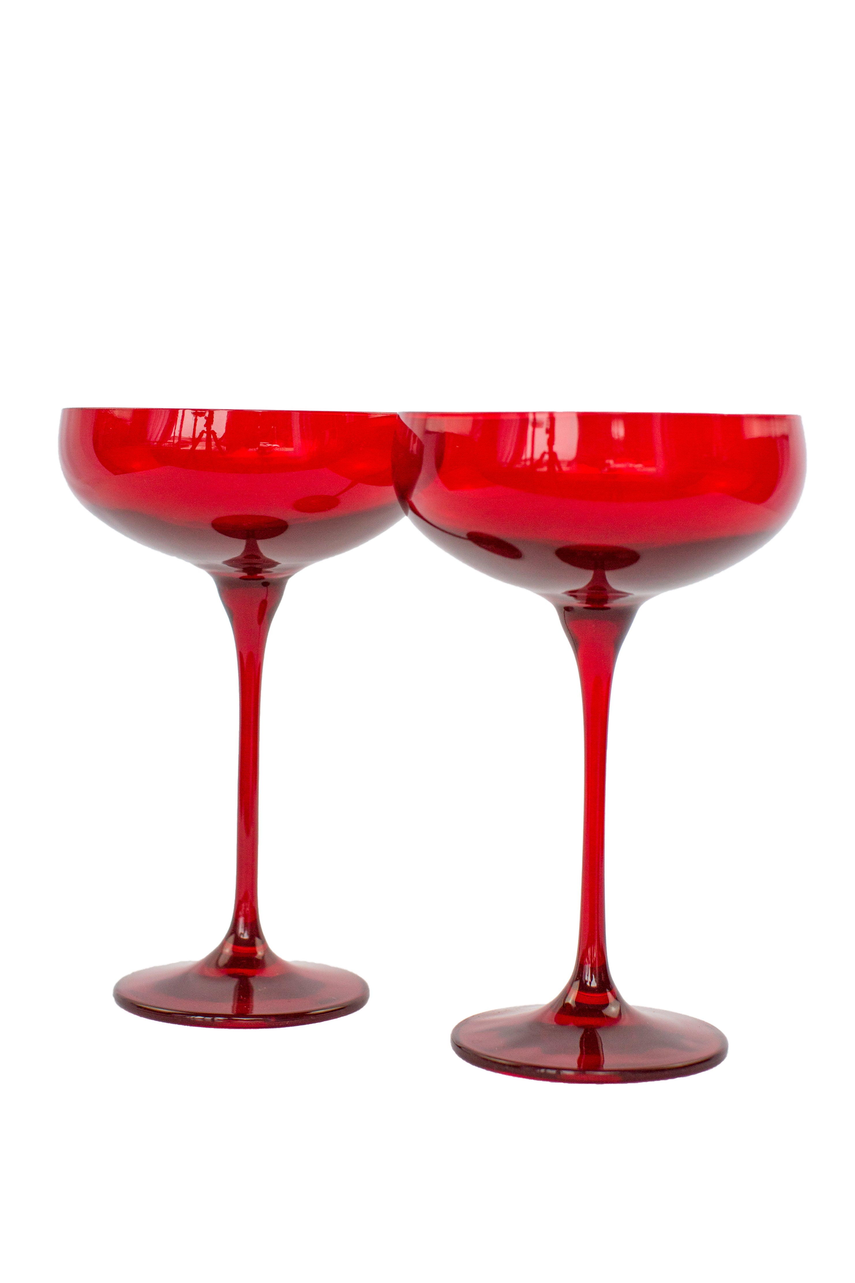 Estelle Colored Champagne Coupe Glasses Set of 2 - Elegant Red Stemware for Wedding, Party & Special Occasions