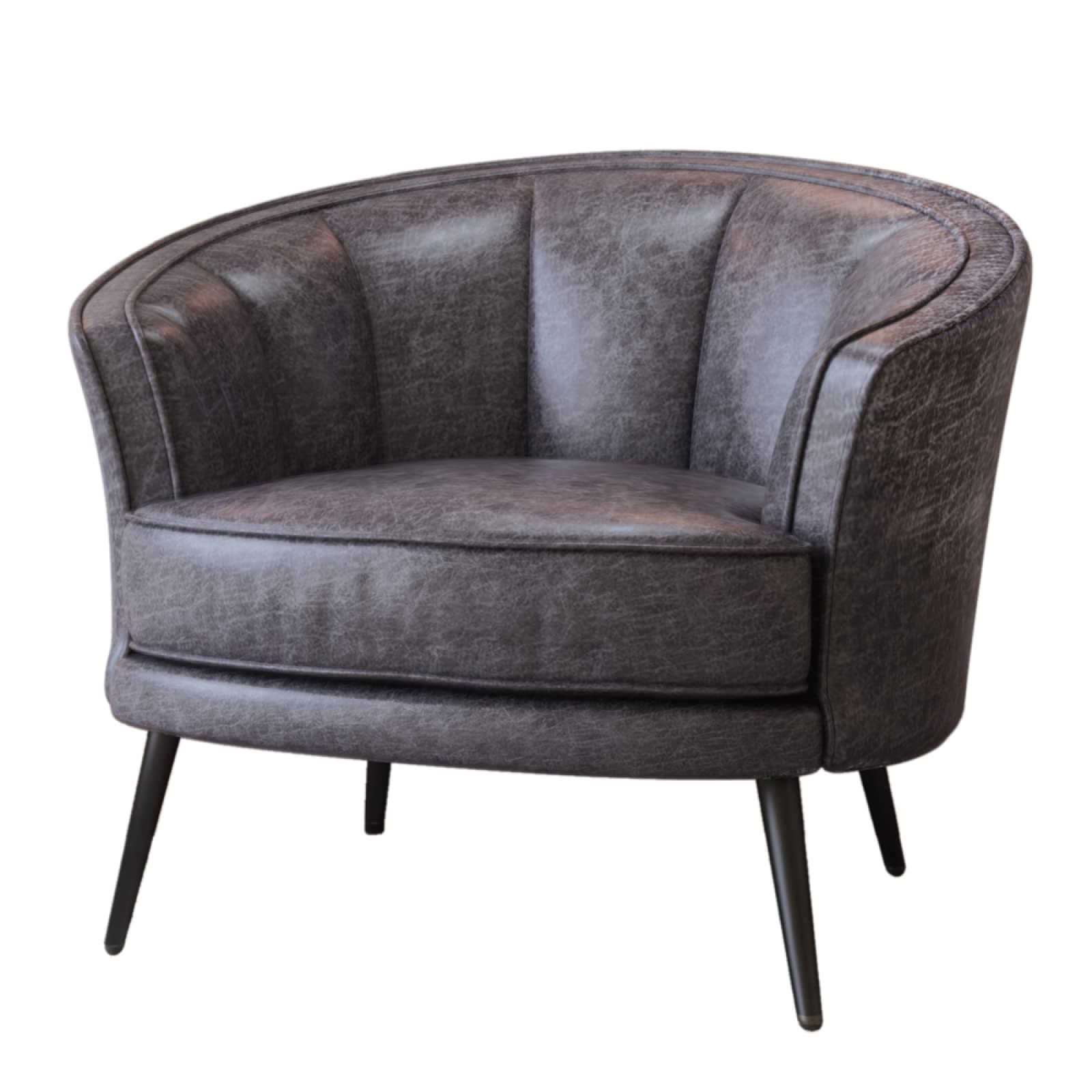 Modern Faux Leather Barrel Armchair with Black Metal Tapered Legs - Upholstered Club Chair for Living Room, Bedroom & Office - Comfortable Accent Chair for Relaxing, Reading & Entertaining Guests (Beige)