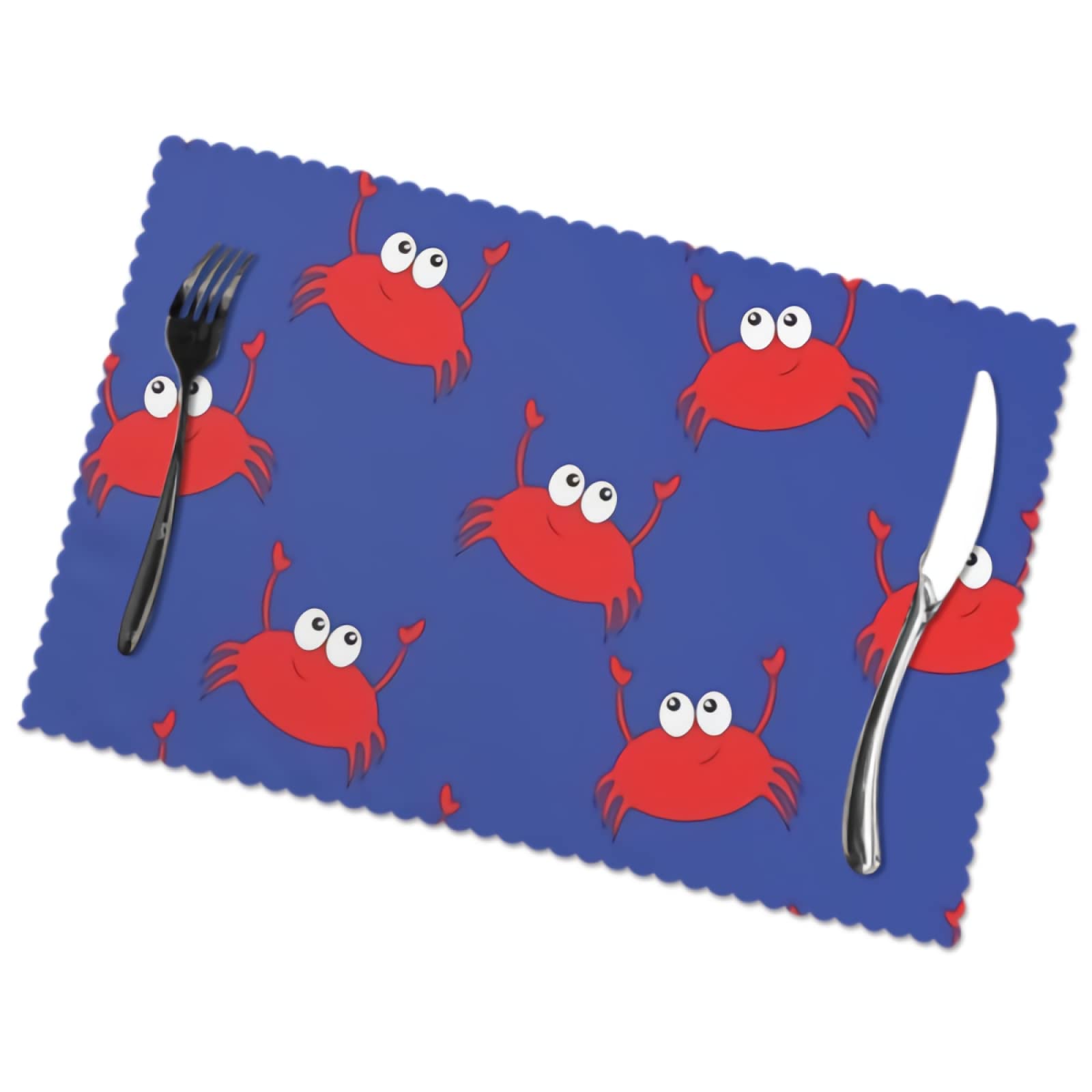 Fun Crab Beach Placemats Set of 6 - Patriotic 4th of July Washable Table Mats for Kitchen & Dining Decor (12