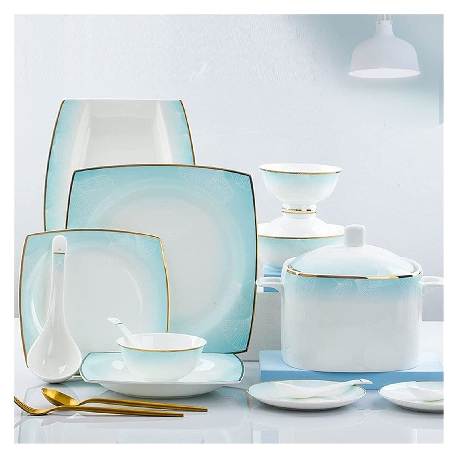 56-Piece Elegant Bone China Dinnerware Set - Ceramic Plates, Bowls & Cups for Formal Dining, Entertaining & Everyday Use - White Porcelain Tableware Service for 12