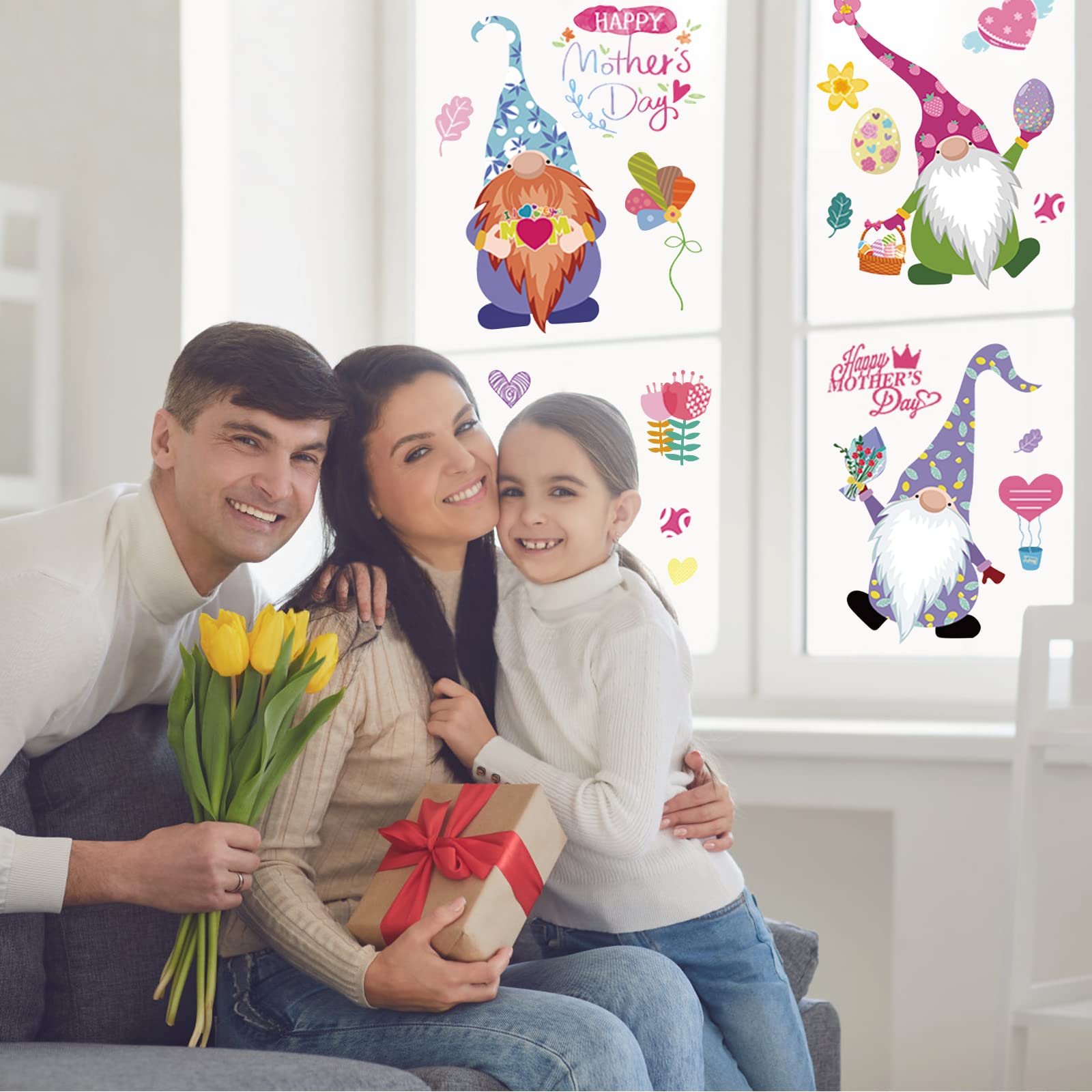 Lucleag 9 Sheets Mother's Day Window Clings Decorations - Cute Gnome Window Stickers for Happy Mother's Day Party Decor & Gifts | Perfect for Home, Office, and Classroom Celebrations