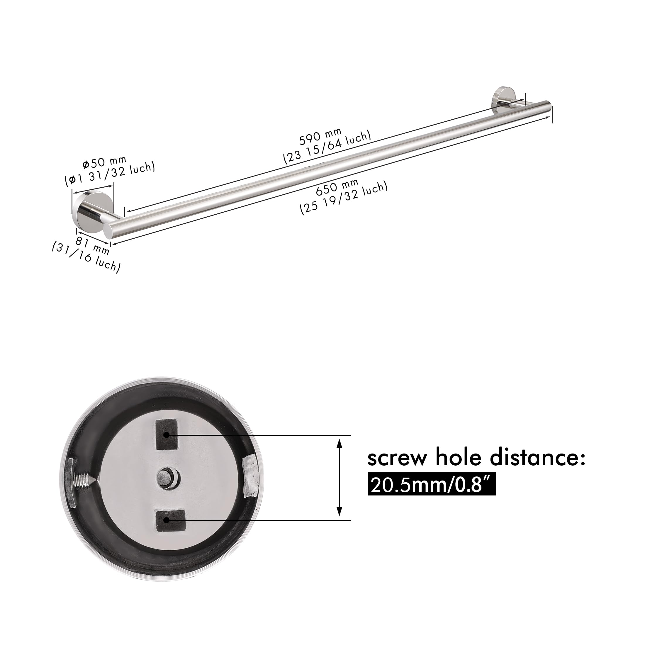 KES 29.5 Inch Stainless Steel Towel Bar - Rustproof SUS304 Bathroom Towel Holder for Shower & Hand Towels, Wall Mounted Polished Finish (31.9 Inch Total Length) - Perfect for Bathrooms, Showers, and Spa Areas