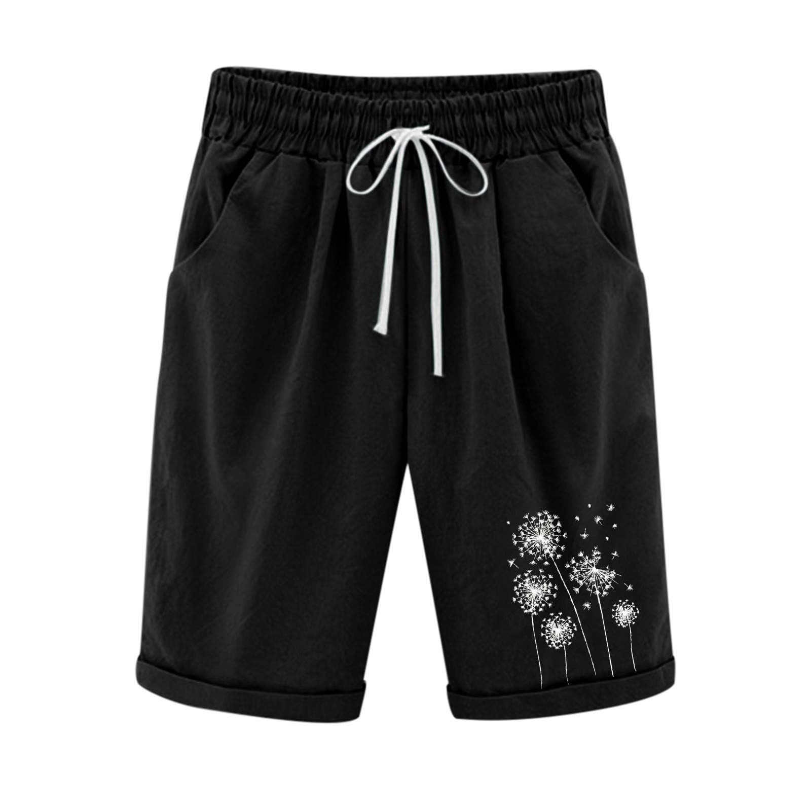 Women's Cotton Linen High Waist Bermuda Shorts with Pockets - Casual & Business Wear