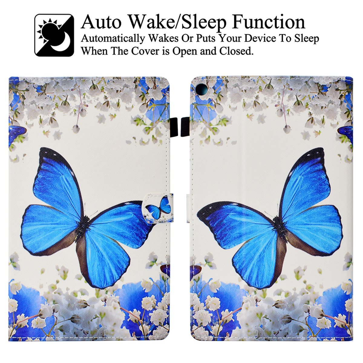 Premium PU Leather Kindle Fire HD 10 Case with Card Slots & Auto Wake/Sleep - Compatible with 9th/7th/5th Gen (2019/2017/2015) - Big Butterfly Design - Perfect for Reading, Traveling & Daily Protection