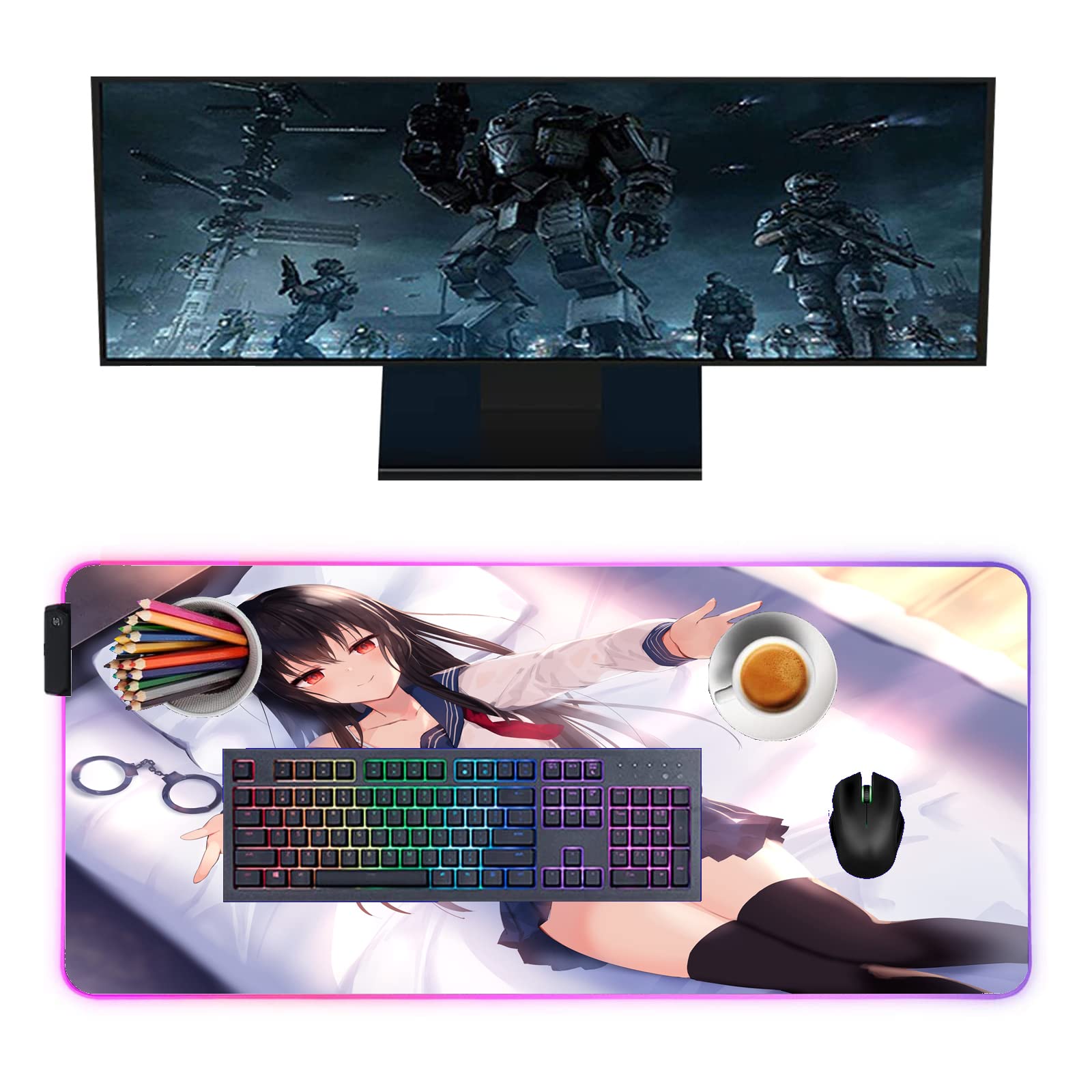 Anime Girl LED Gaming Mouse Pad - XXL Glow in the Dark RGB Mousepad (39.37