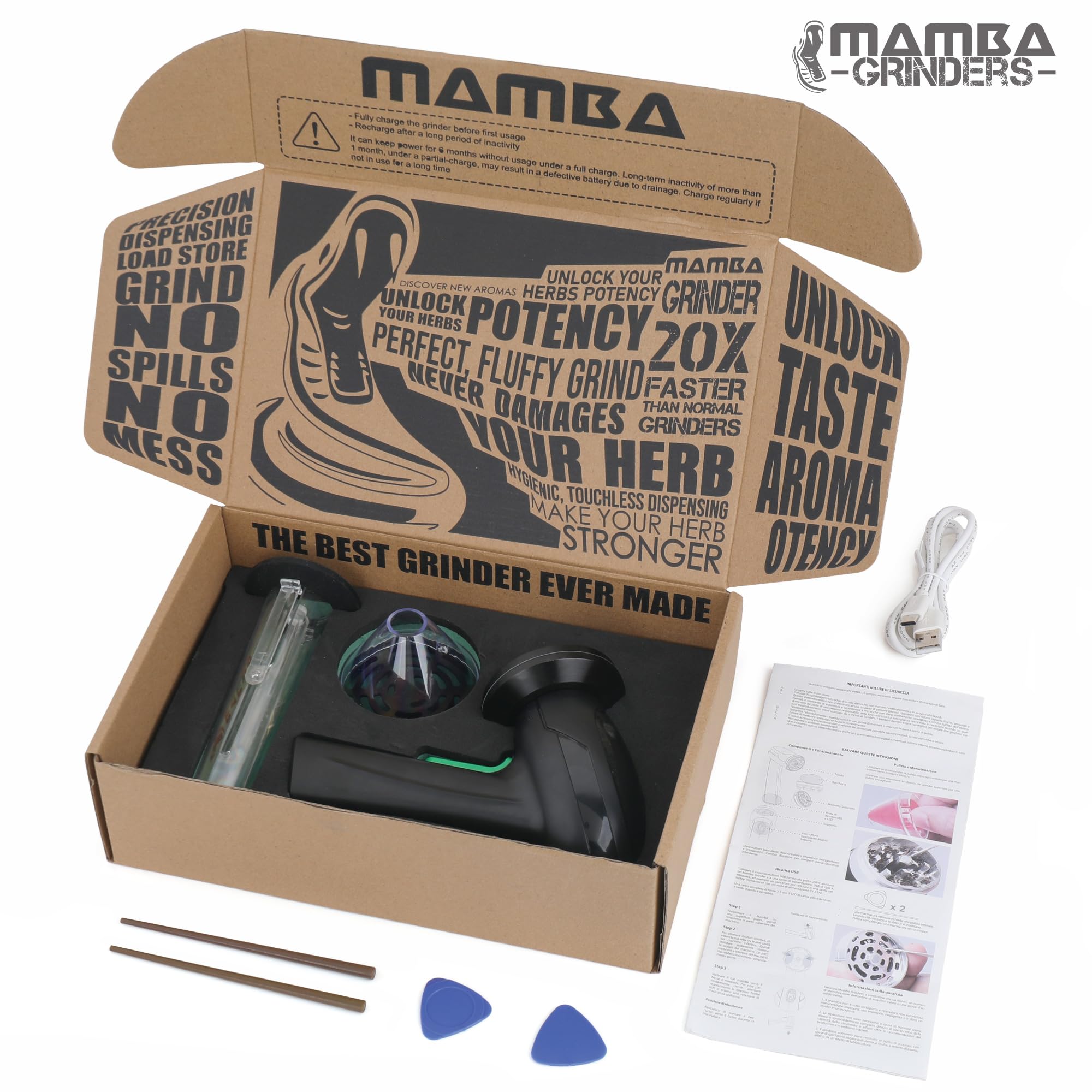 Premium Mamba Monster 3.5g Black USB Rechargeable Electric Herb Grinder - Large Capacity Portable Metal Spice Mill for Kitchen, Travel & Outdoor Use - Perfect for Herbs, Spices & Cooking Ingredients